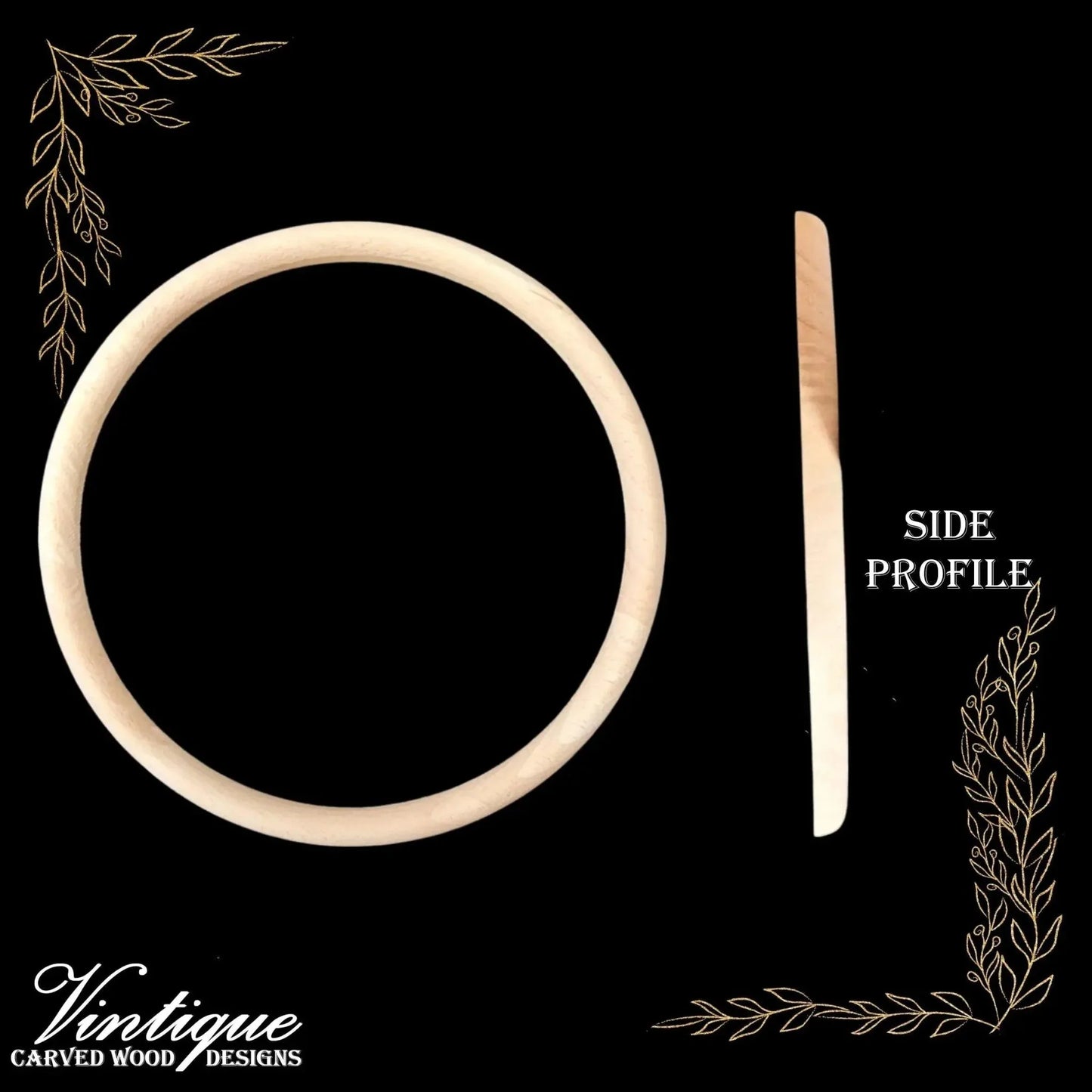 Circular Ring Centrepiece carved wood applique 15cm diameter - Vintique Concepts