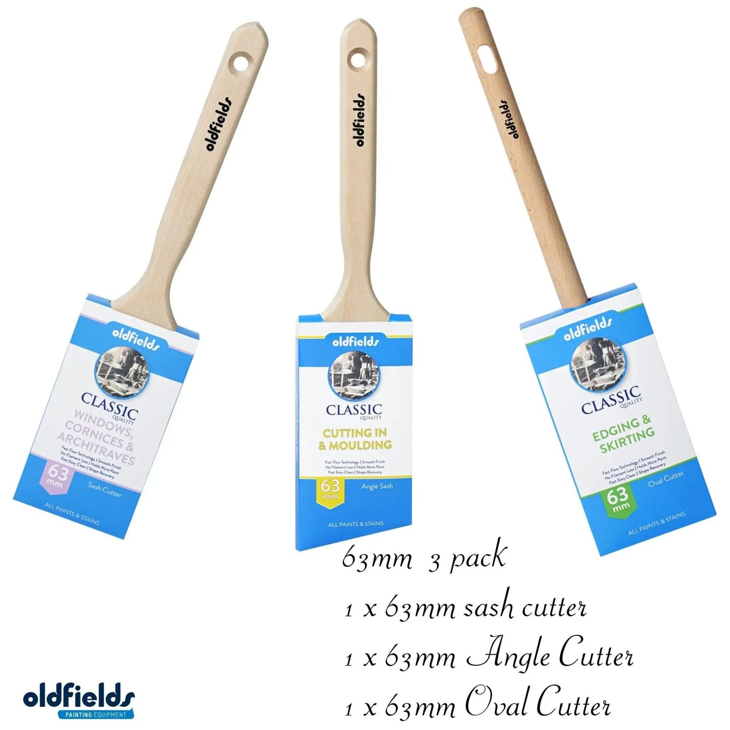 Classic 100% Tappered filament Sash & angle Cutters Paint Brushes- Oldfields - Vintique Concepts