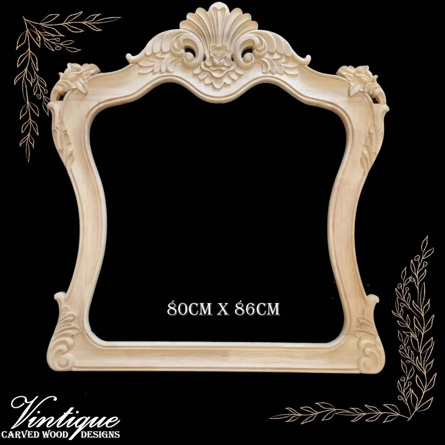 Clearence price -Scallop Banquet unfinished wood large mirror Frame 80cm x 86cm - Vintique Concepts