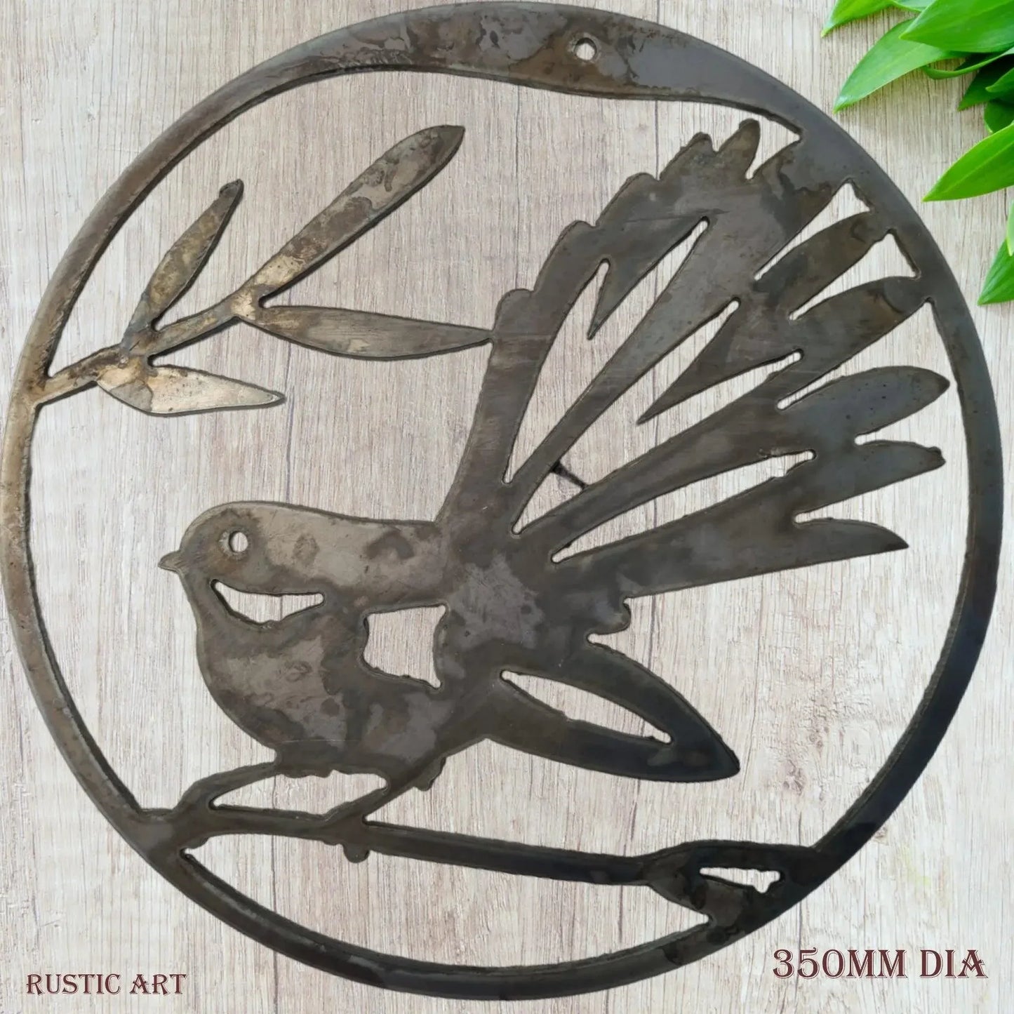 CORTEN Metal Fantail Bird -Piwakawaka in Circle - Xtra Large 350mm Dia - Vintique Concepts