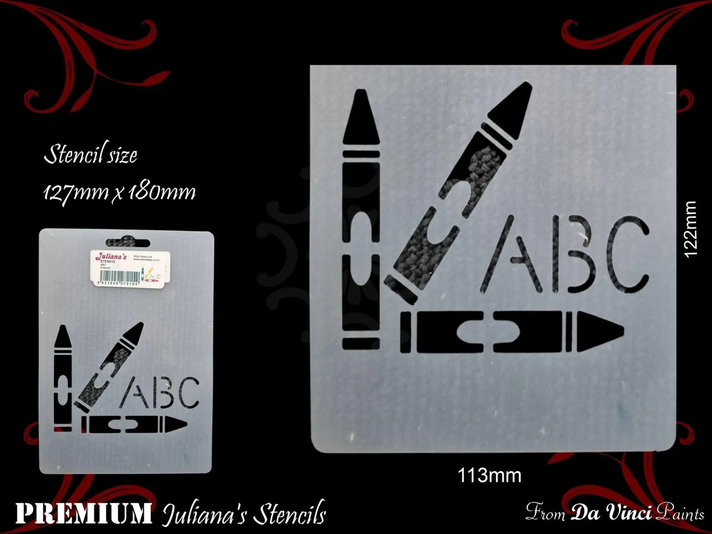 CRAYON ABC Childrens Furniture Paint Stencil 127mm x 180mm - Vintique Concepts
