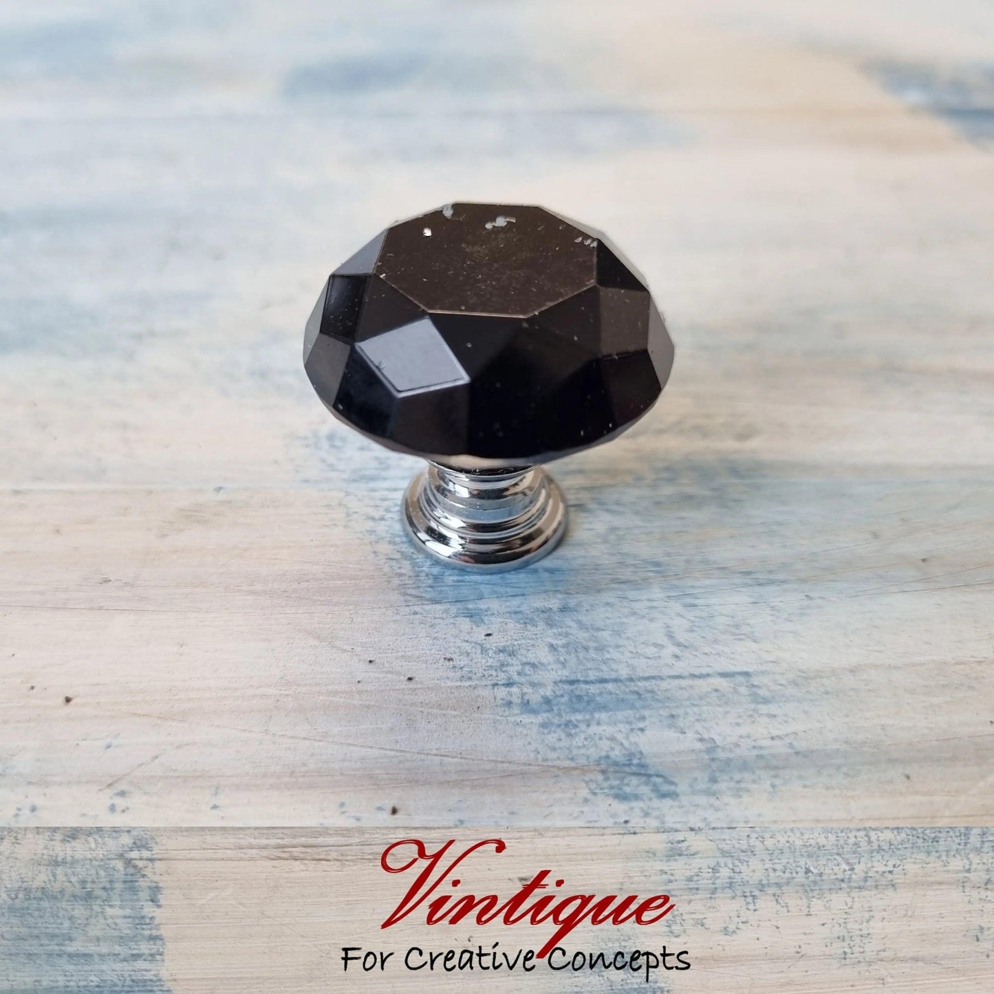 Crystal Glass Cabinet Drawer Knob BLACK OPAL with Chrome Base 30mm Dia-Vintique Concepts