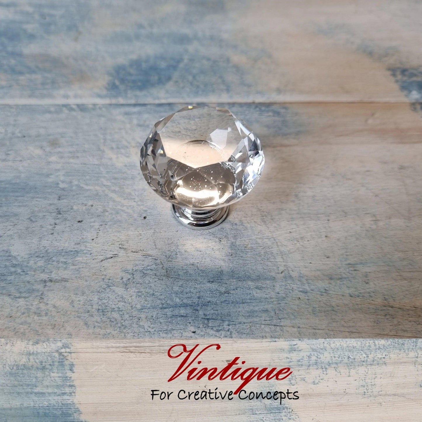 Crystal Glass Cabinet Drawer Knob Clear with Chrome Base 30mm Dia-Vintique Concepts
