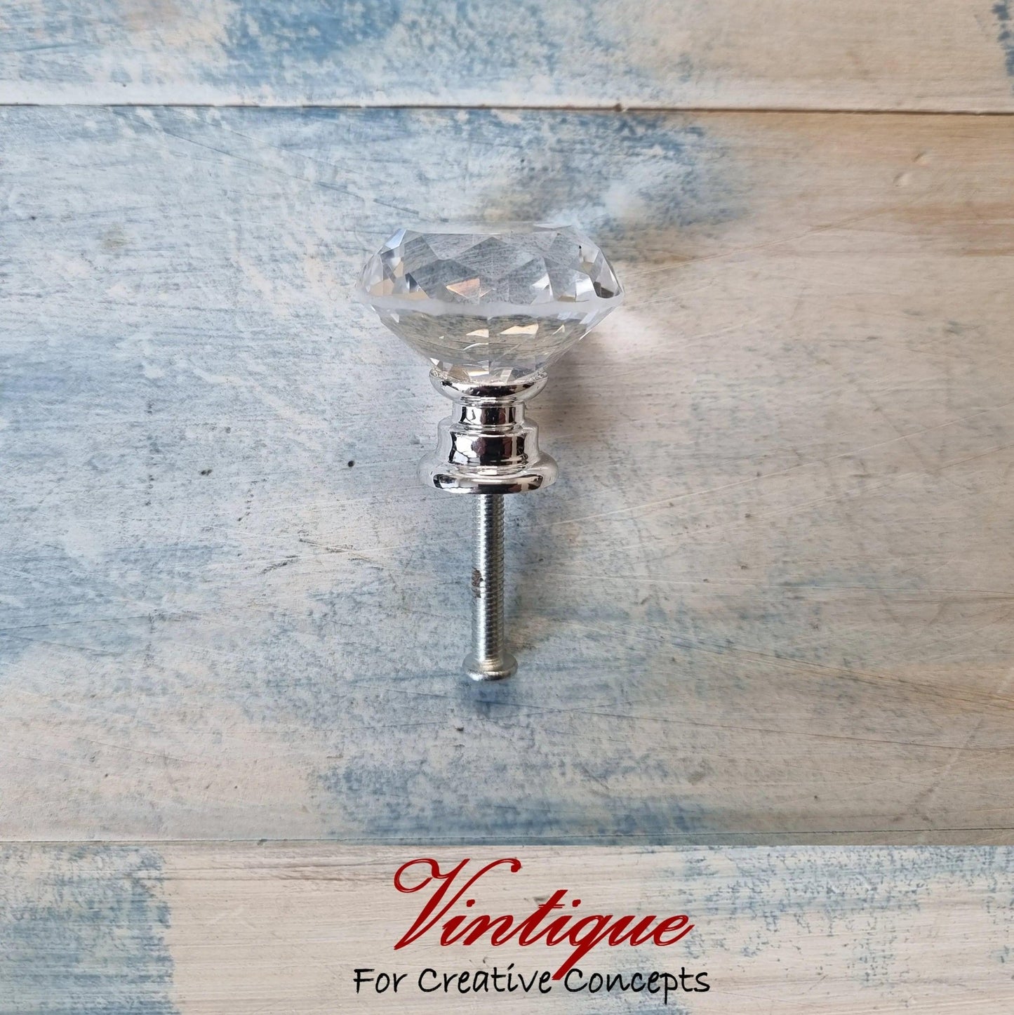 Crystal Glass Cabinet Drawer Knob Clear with Chrome Base 30mm Dia-Vintique Concepts