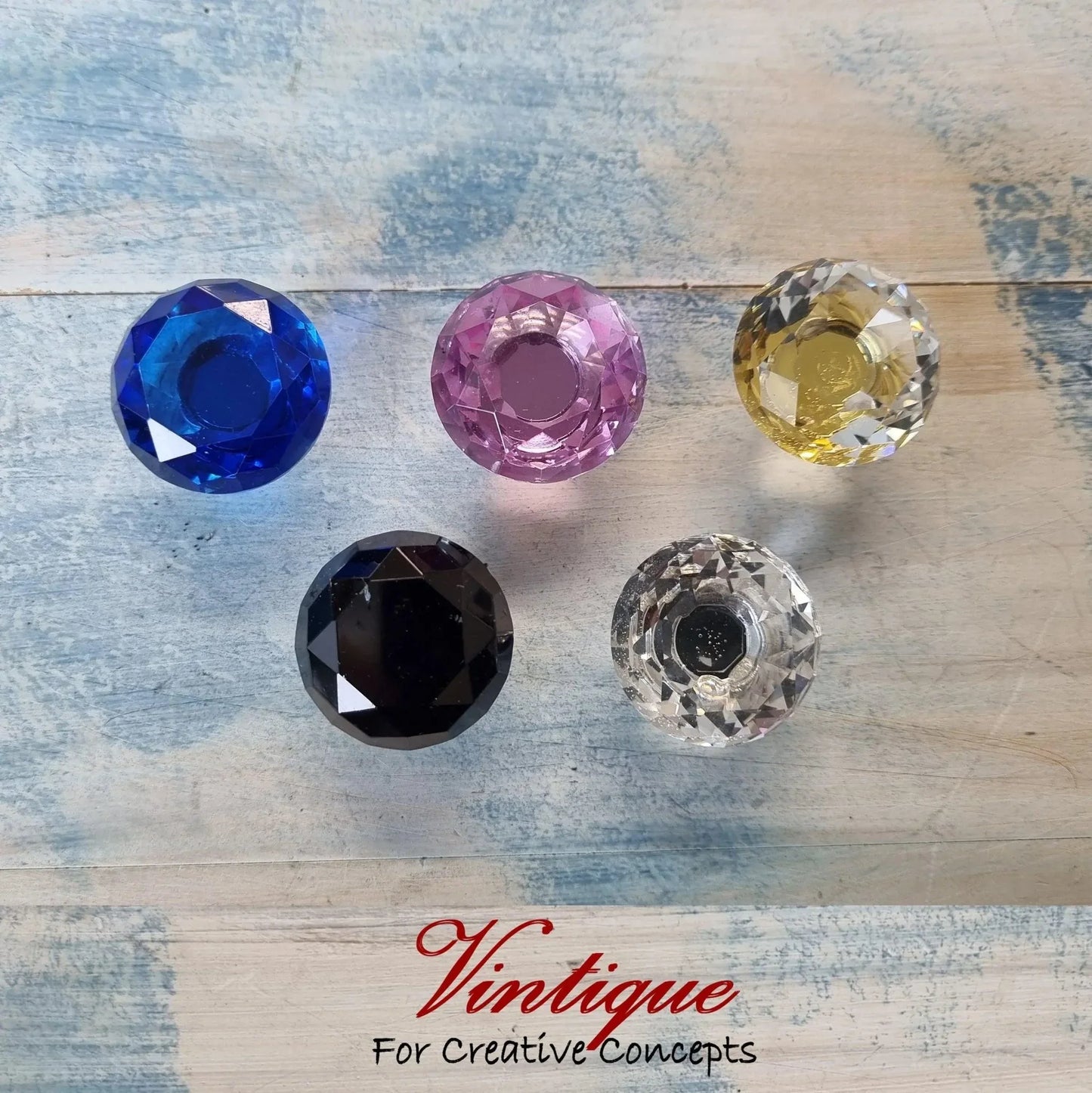 Crystal Glass Cabinet Drawer Knob Sapphire Blue with Chrome Base 30mm Dia - Vintique Concepts
