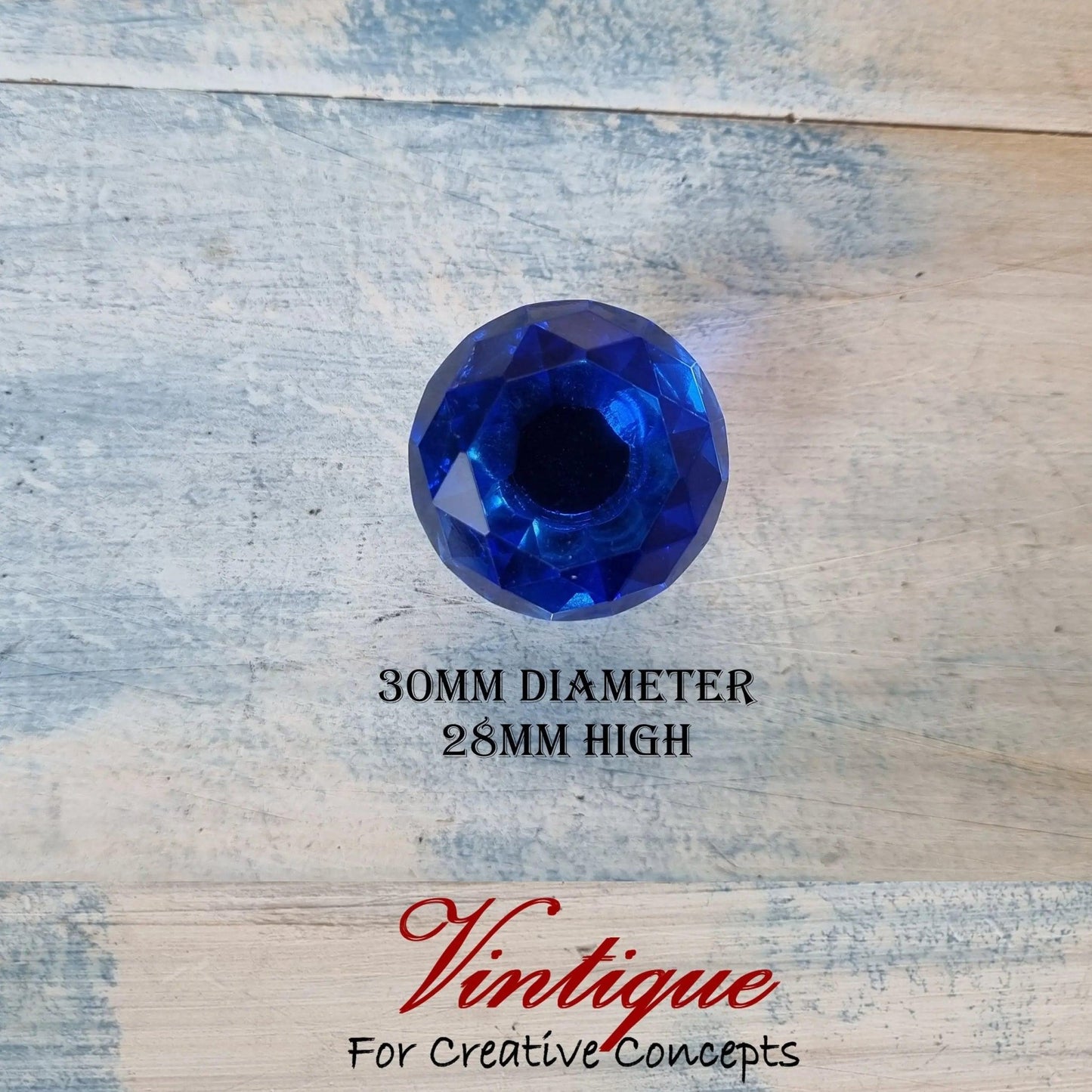 Crystal Glass Cabinet Drawer Knob Sapphire Blue with Chrome Base 30mm Dia-Vintique Concepts