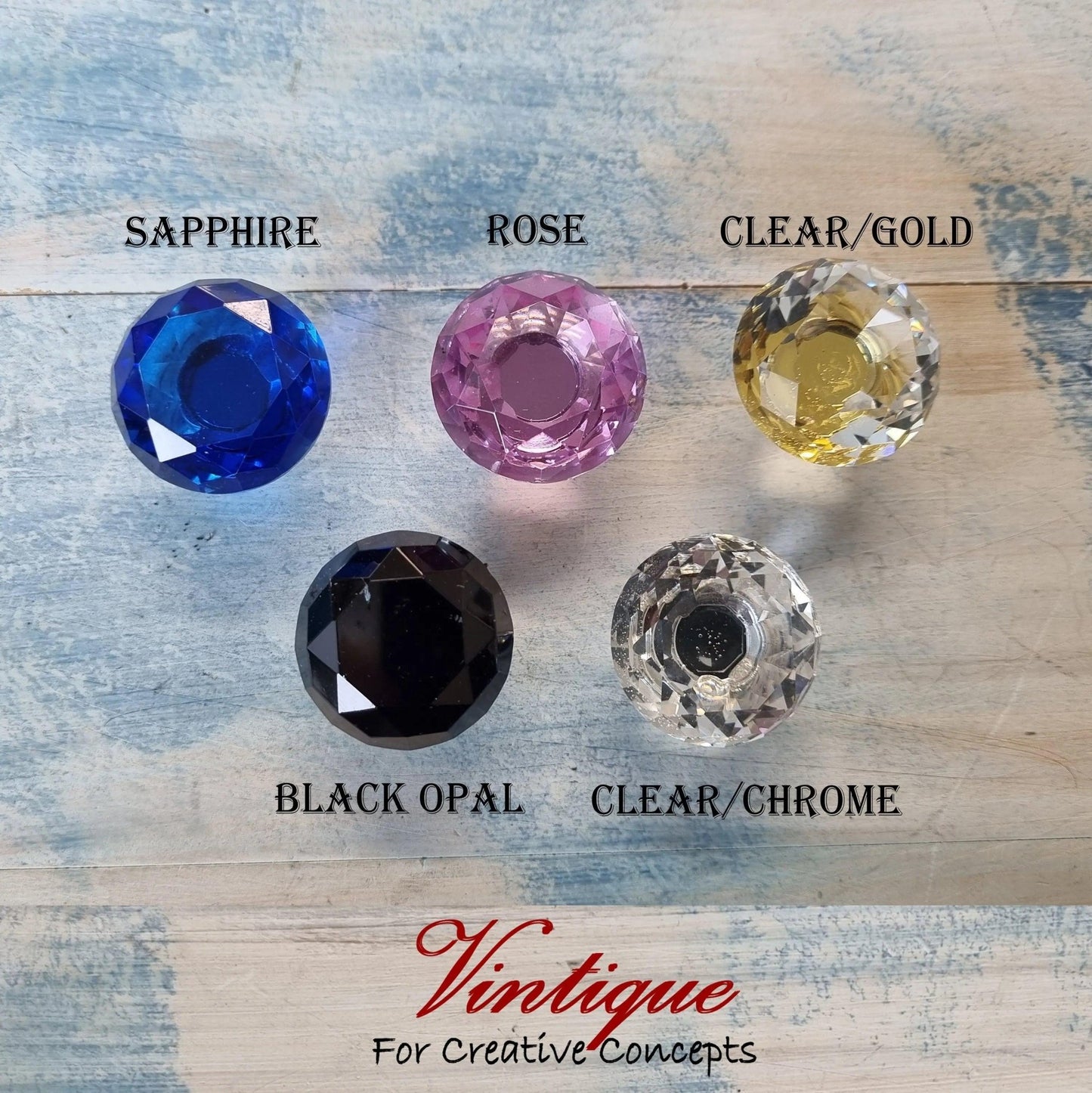 Crystal Glass Cabinet Drawer Knob Sapphire Blue with Chrome Base 30mm Dia-Vintique Concepts