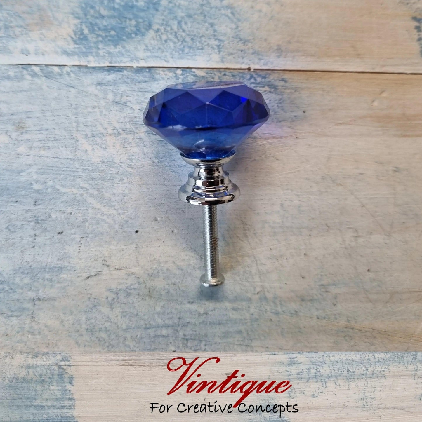 Crystal Glass Cabinet Drawer Knob Sapphire Blue with Chrome Base 30mm Dia-Vintique Concepts