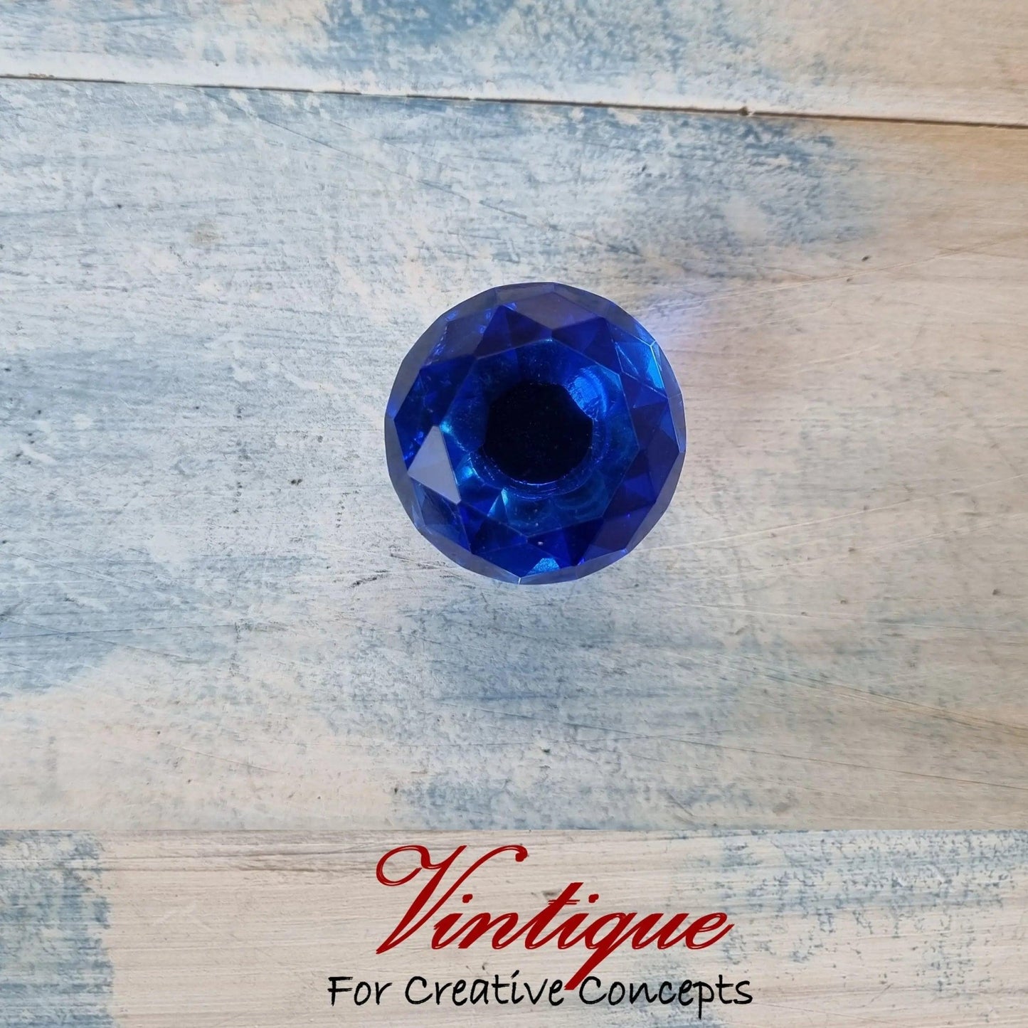 Crystal Glass Cabinet Drawer Knob Sapphire Blue with Chrome Base 30mm Dia-Vintique Concepts