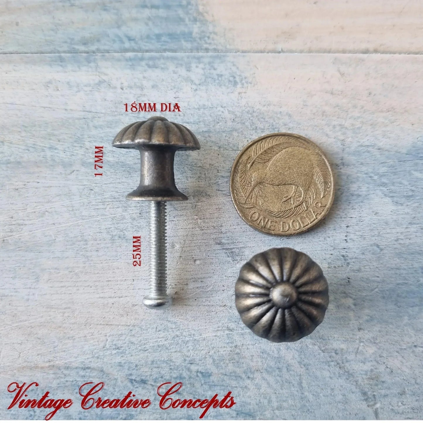 Curved Vintage furniture / cabinet knob Bronze 18mm - Vintique Concepts