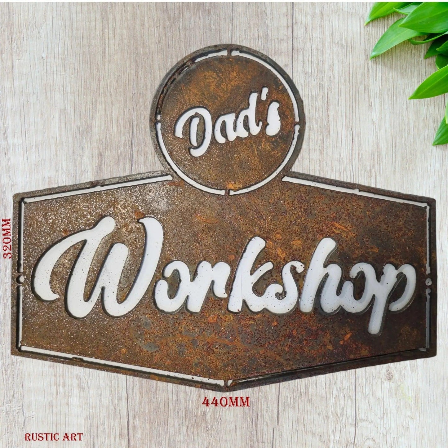DADS WORKSHOP -Corten Rusty metal  art 440mm x 320mm-Vintique Concepts