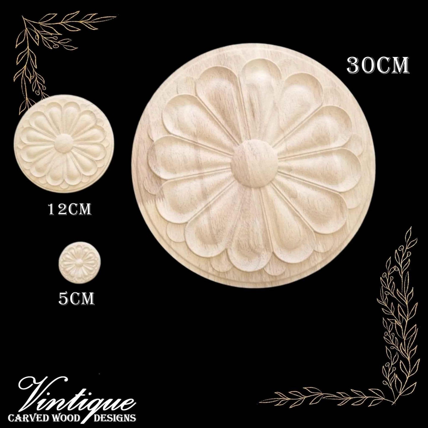 Daisy Furniture wood applique Onlay 12cm Diameter - Vintique Concepts