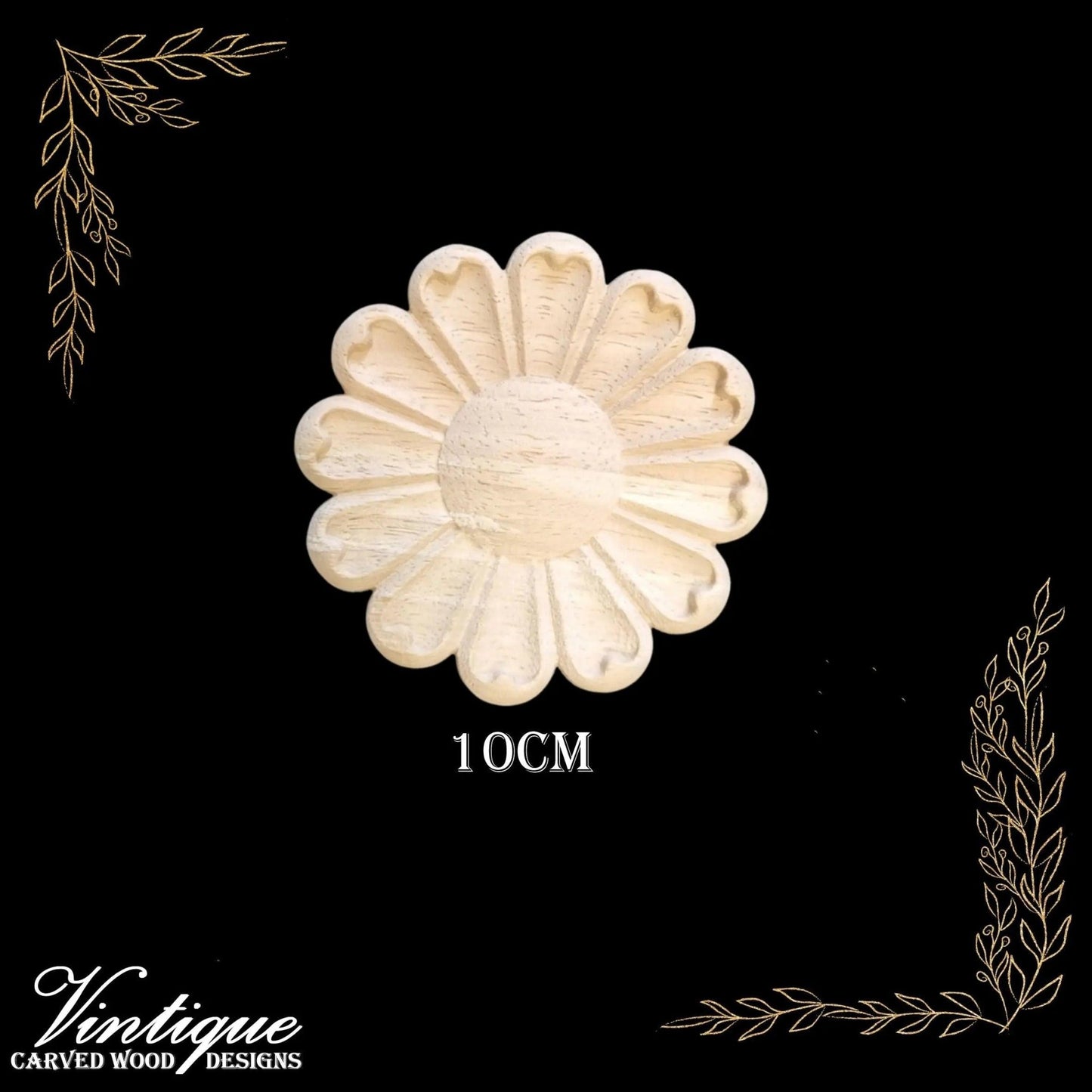 Daisy Petals Furniture wood applique Onlay 10cm Diameter-Vintique Concepts
