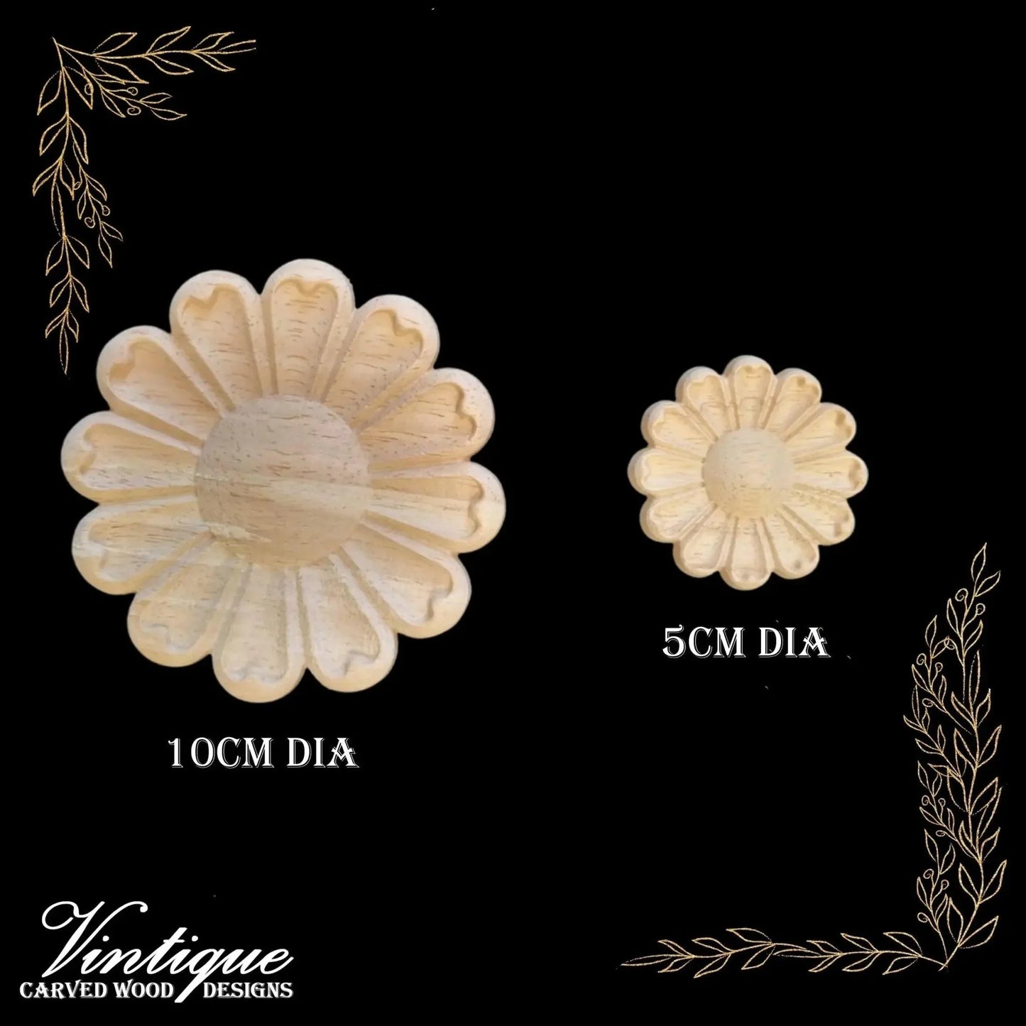 Daisy Petals Furniture wood applique Onlay 10cm Diameter - Vintique Concepts