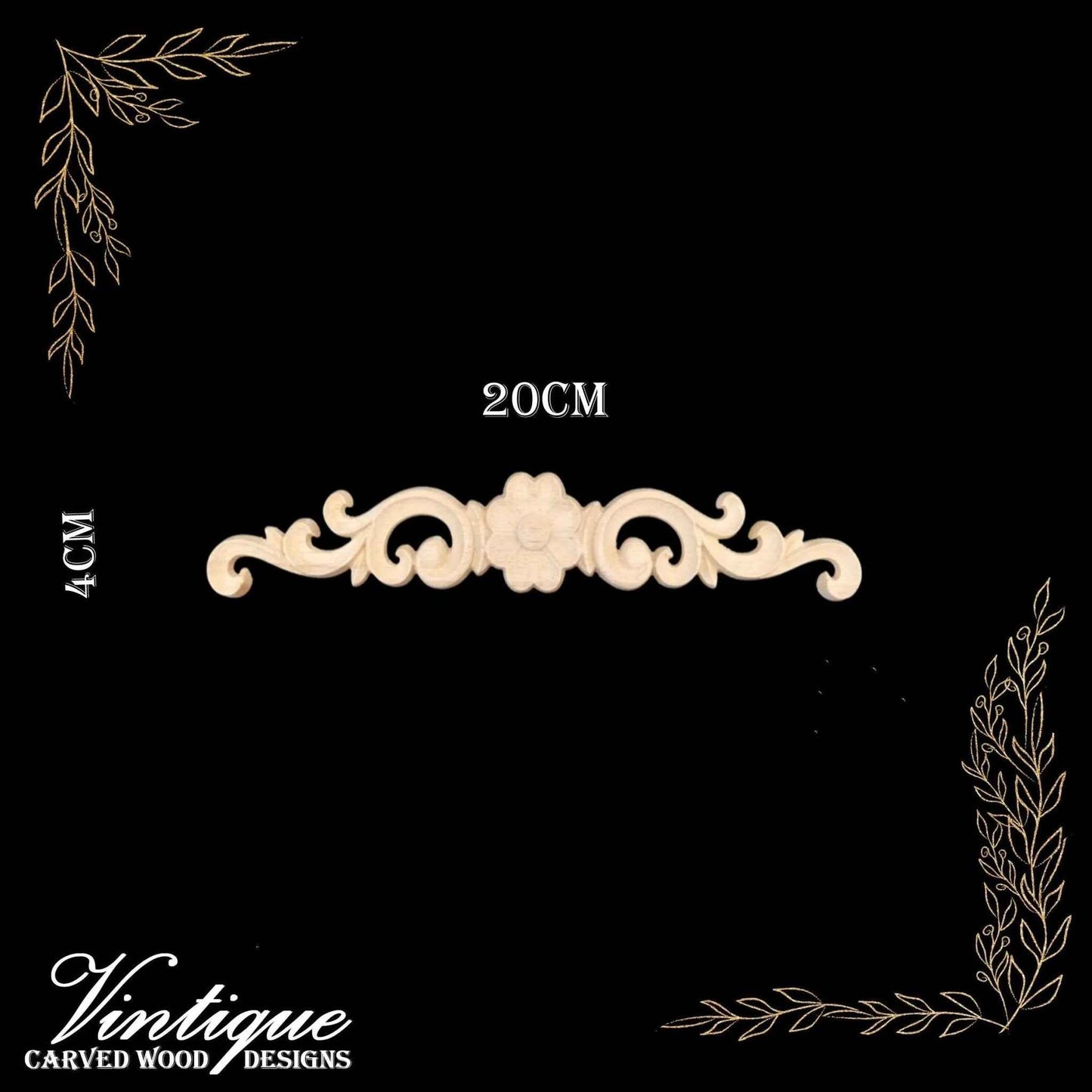 Daisy & Swirls Carved wood Centre Applique 20cm x 4cm