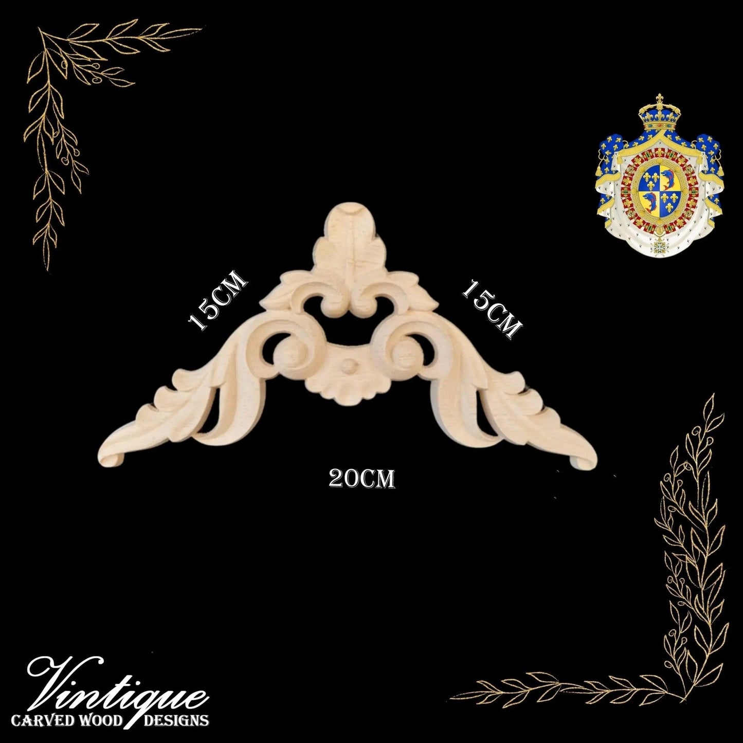 Dauphin Francais Furniture wood applique Onlay 15cm x 15cm-Vintique Concepts