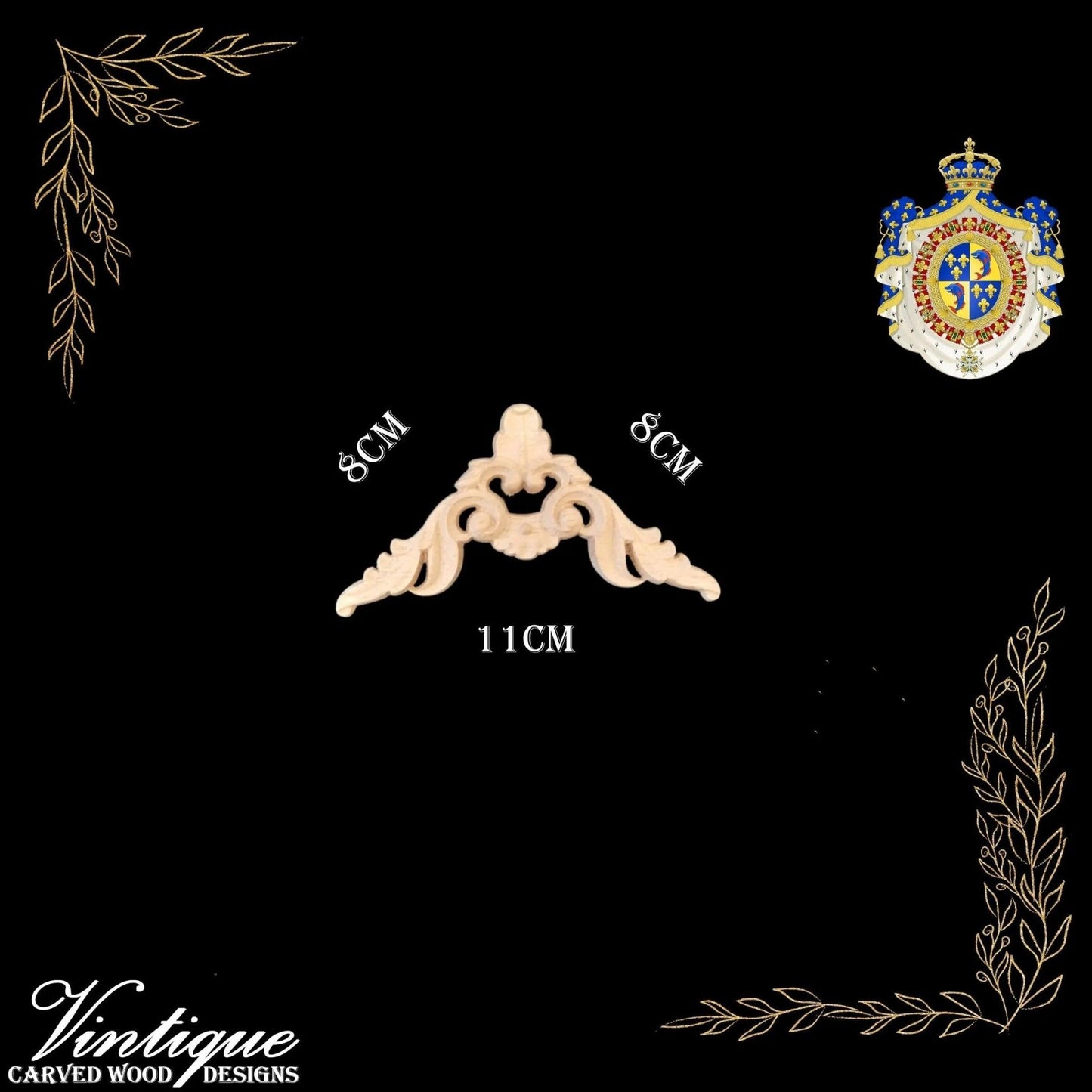 Dauphin Francais Furniture wood applique Onlay 8cm x 8cm-Vintique Concepts