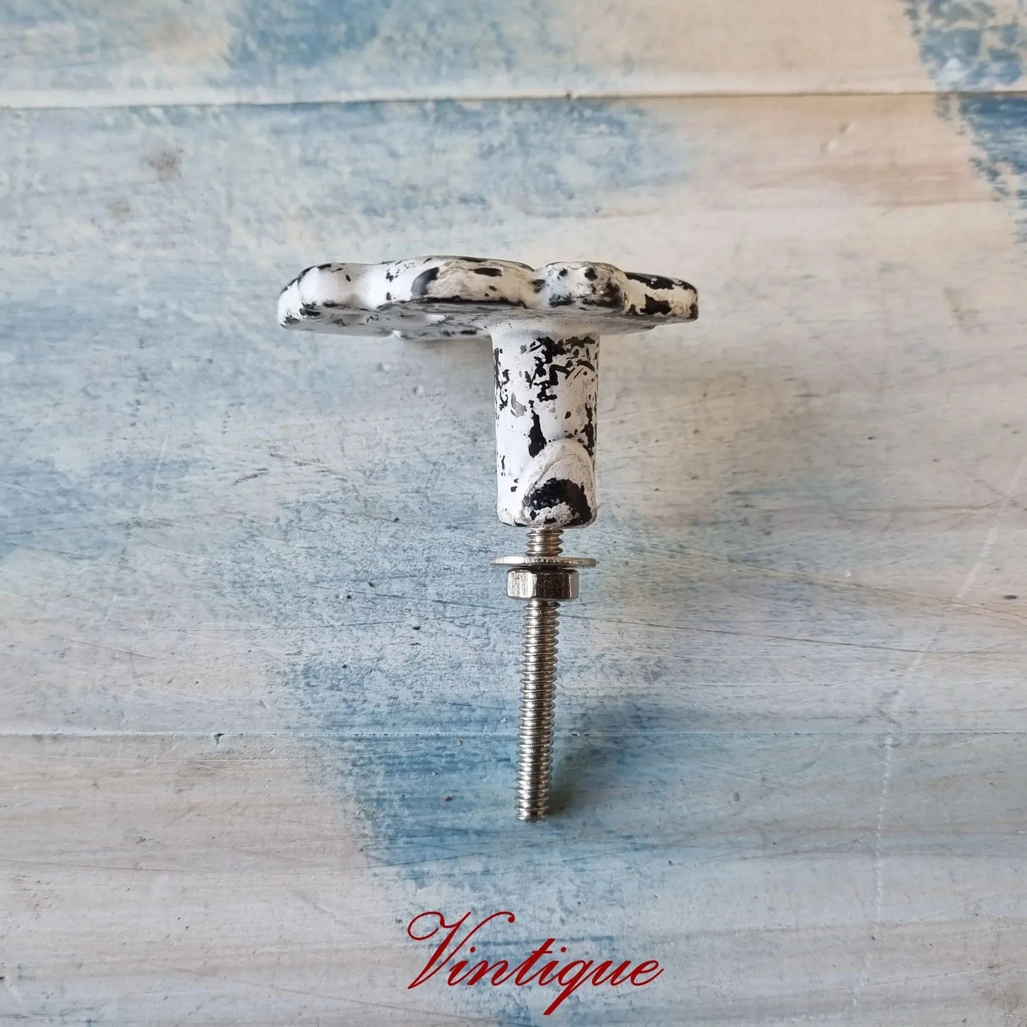 Distressed White Cast Iron "fleur De Lis" furniture Knob 50mm x 45mm - Vintique Concepts