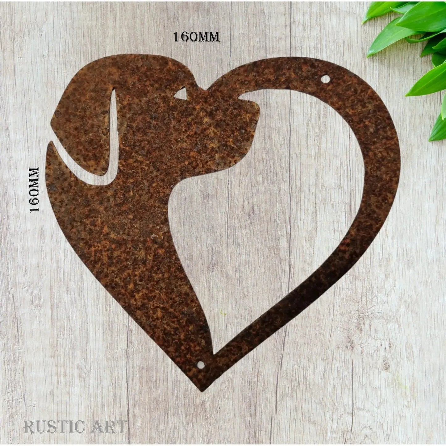 Rusty Metal Dog Decor - Dog in Love Heart 160mm x 160mm - Vintique Concepts