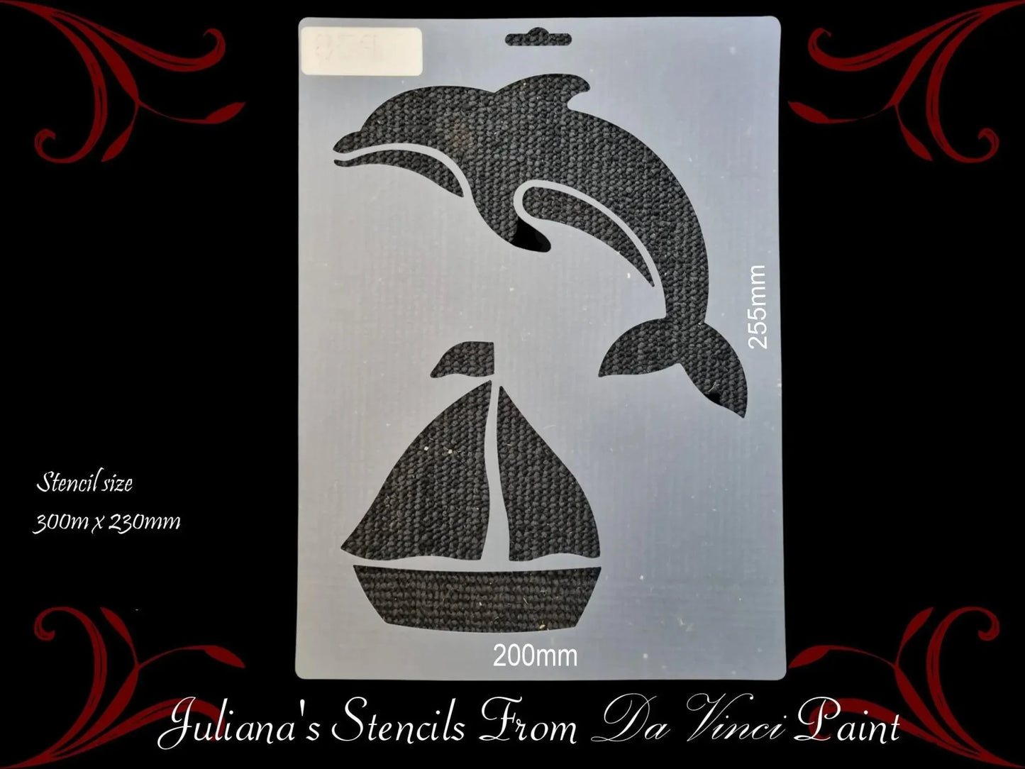 Dolphin & Sailboat furniture paint stencil 300mm x 230mm - Vintique Concepts