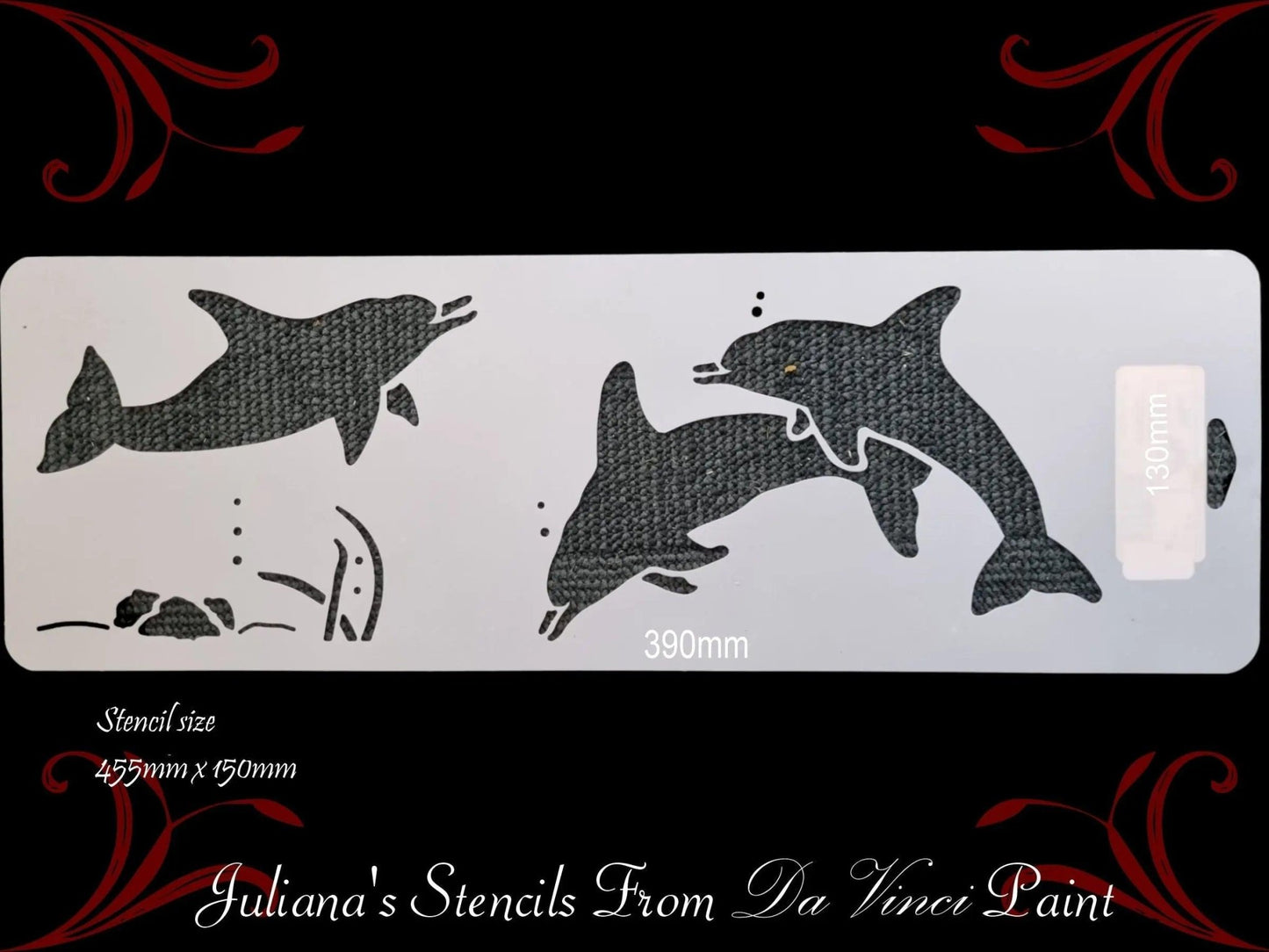 Dolphins border furniture paint stencil 455mm x 150mm-Vintique Concepts