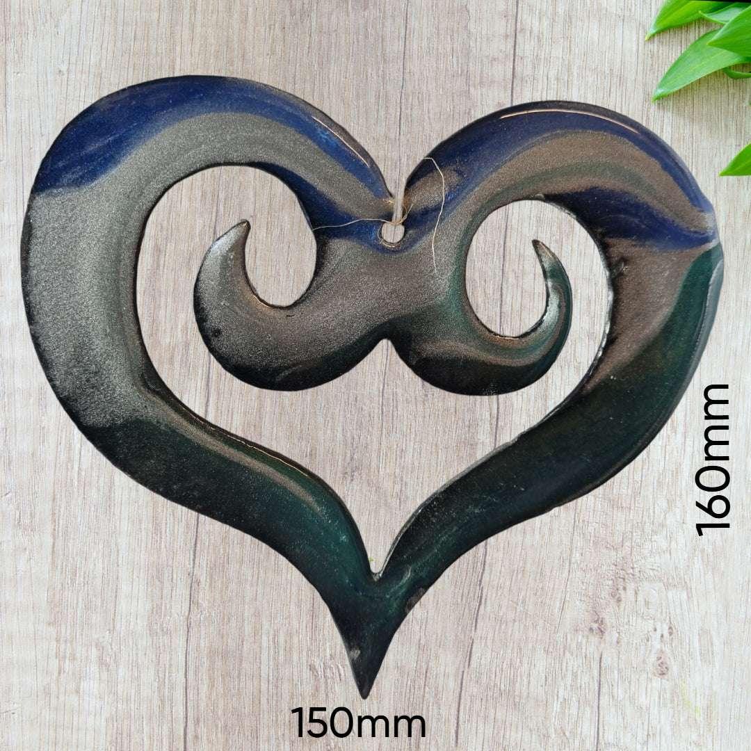 Double Koru Heart Metal Art - Maori Epoxy Design - Vintique Concepts