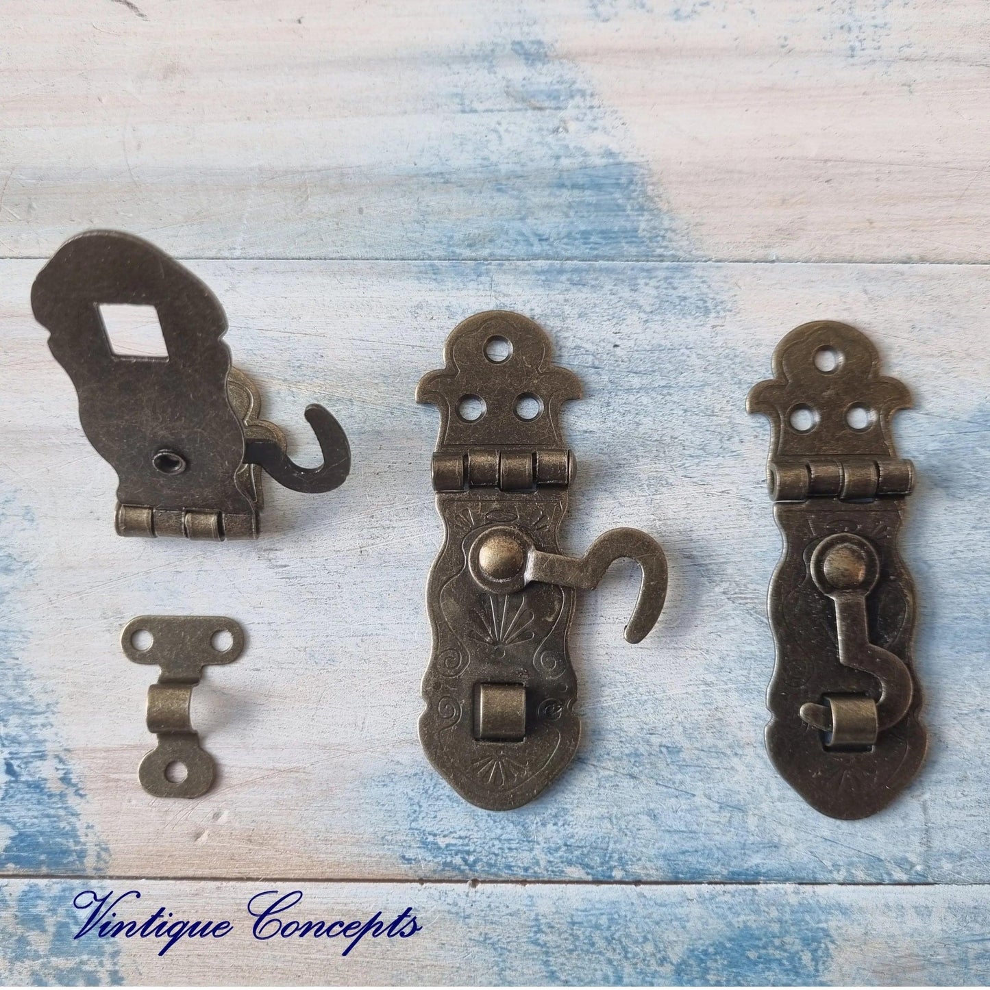 Edwardian bronze Chest or cabinet latch with hook 71mm x 24mm-Vintique Concepts