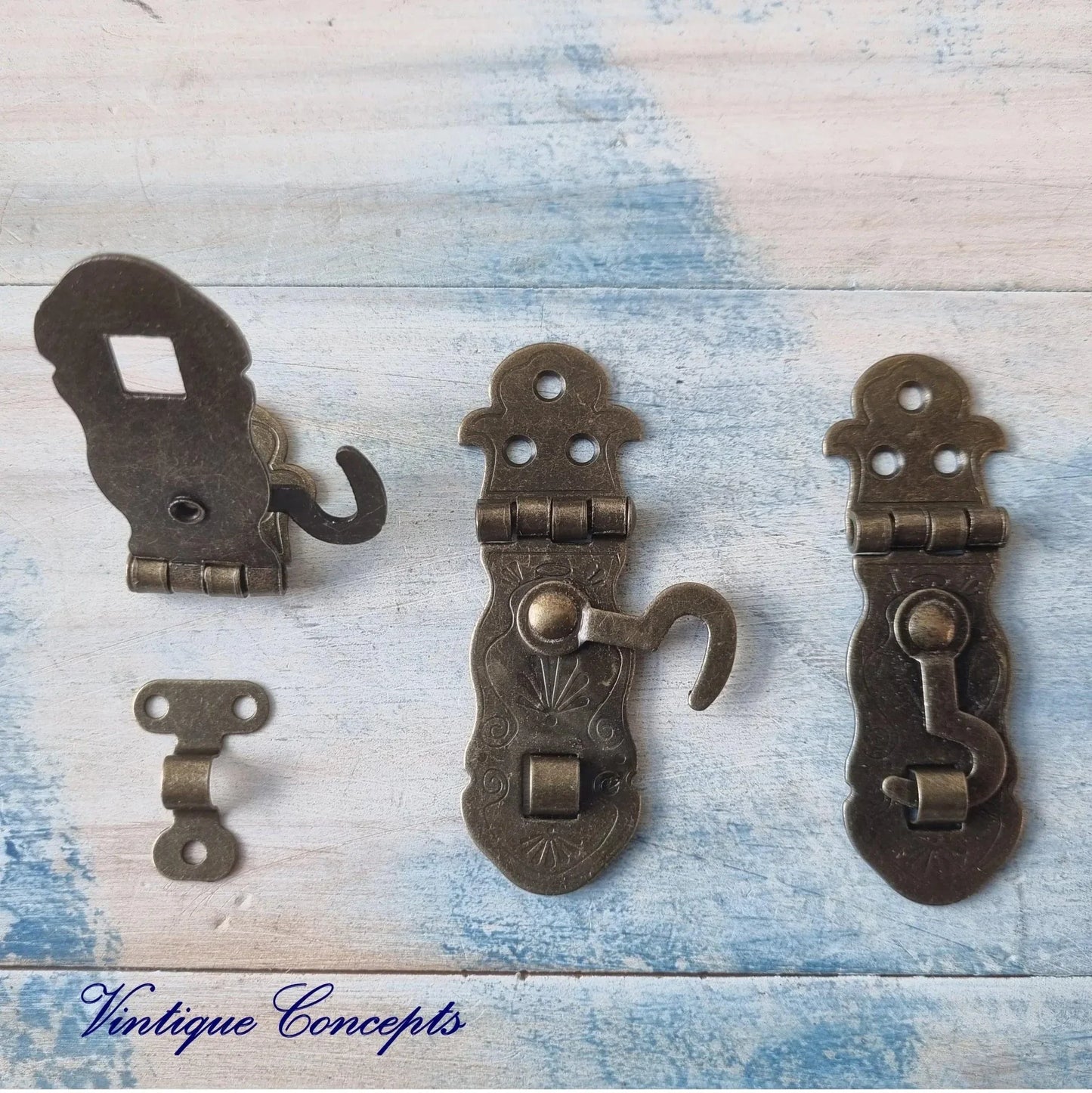 Edwardian Bronze Chest Latch with Hook 71mm x 24mm - Vintique Concepts