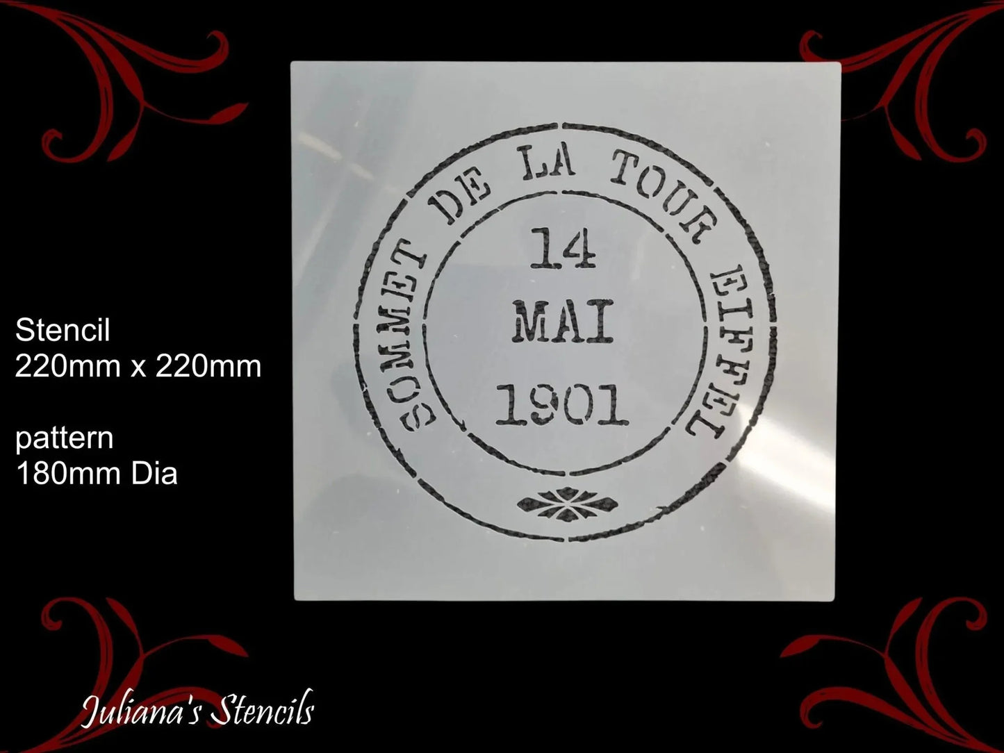 Eiffel Tower 1901 Postage stamp paint furniture Stencil 180mm diameter - Vintique Concepts