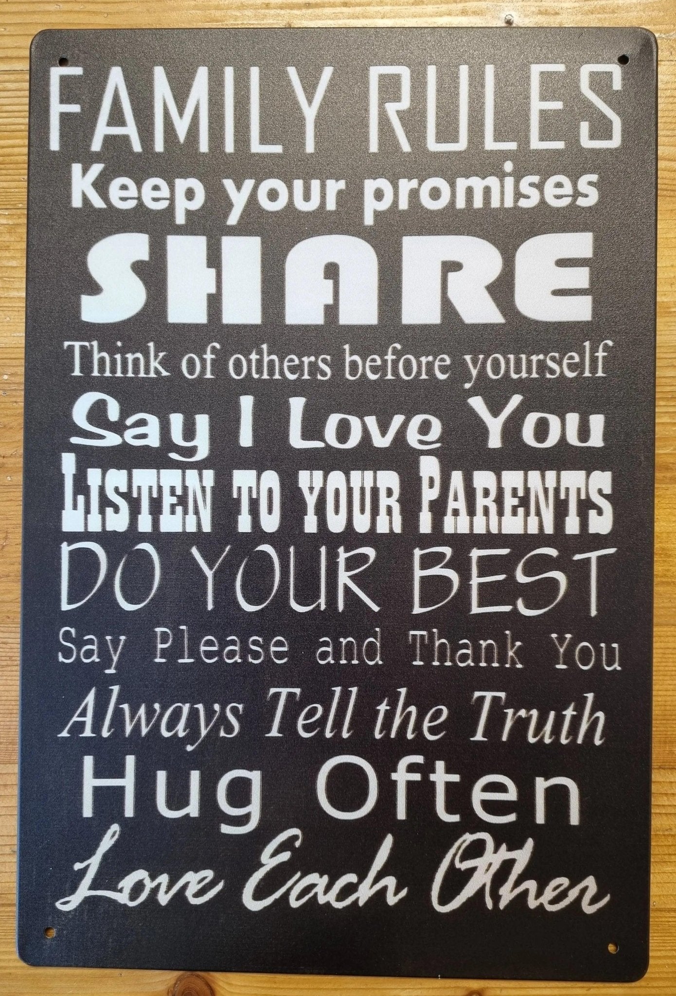 FAMILY RULES ....lovely inspirational Tin Sign-30cm x 20cm *-Vintique Concepts