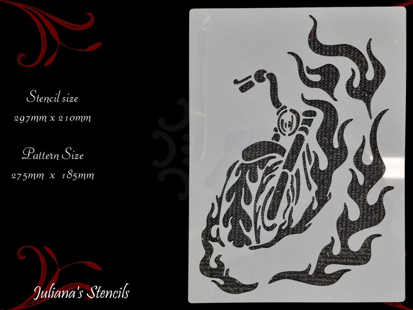 Flaming Motorbike Furniture & wall  Paint Stencil 297 x 210mm-Vintique Concepts