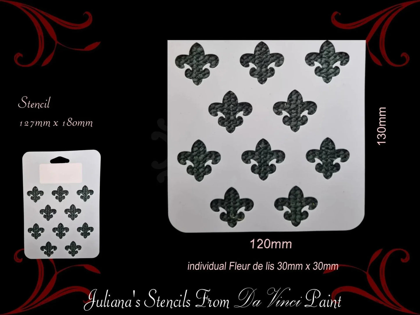 Fleur De Lis (30mm High) vintage furniture paint stencil 127mm x 180mm - Vintique Concepts
