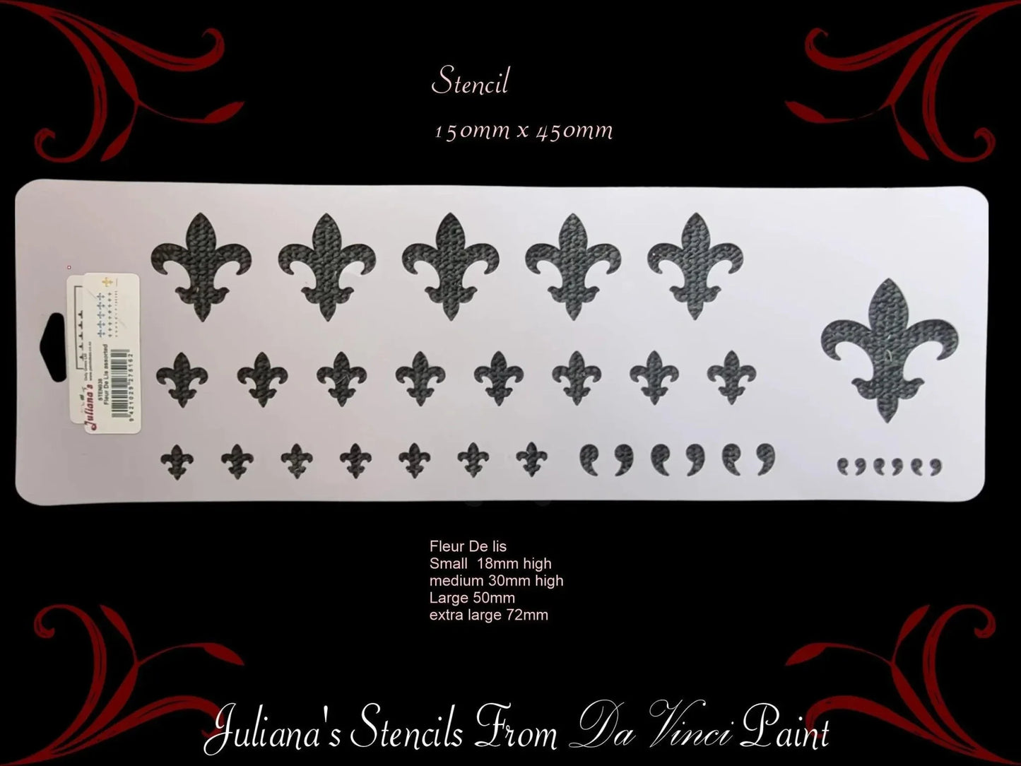 Fleur de Lis Border assorted sizes furniture paint stencil 150mm x 450mm - Vintique Concepts