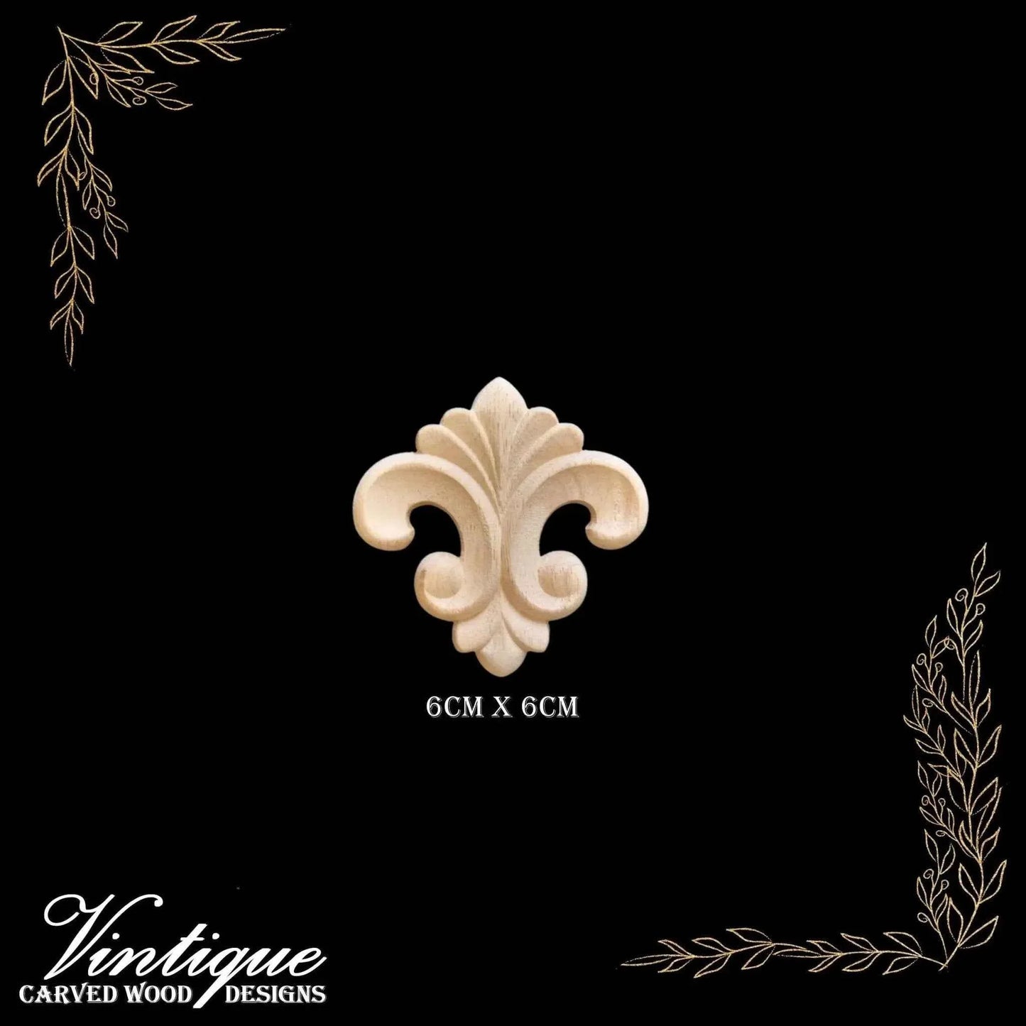 Fleur De Lis centre furniture wood applique 6cm x 6cm - Vintique Concepts