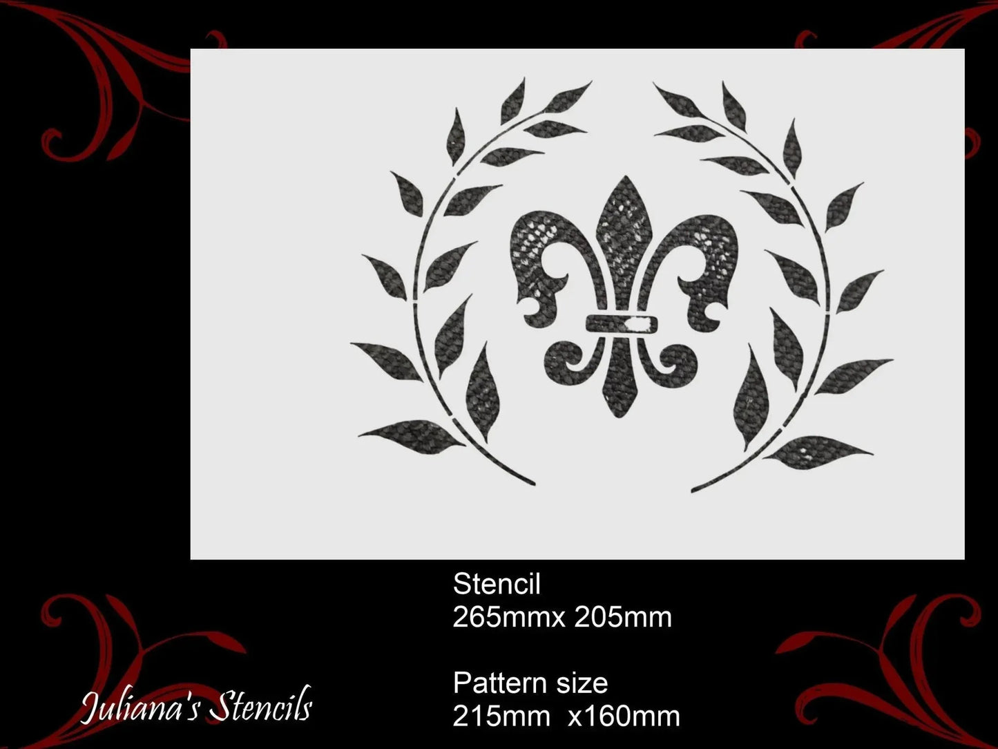 Fleur de Lis Wreath French Premium Furniture Paint Stencil 265mm x 160mm - Vintique Concepts