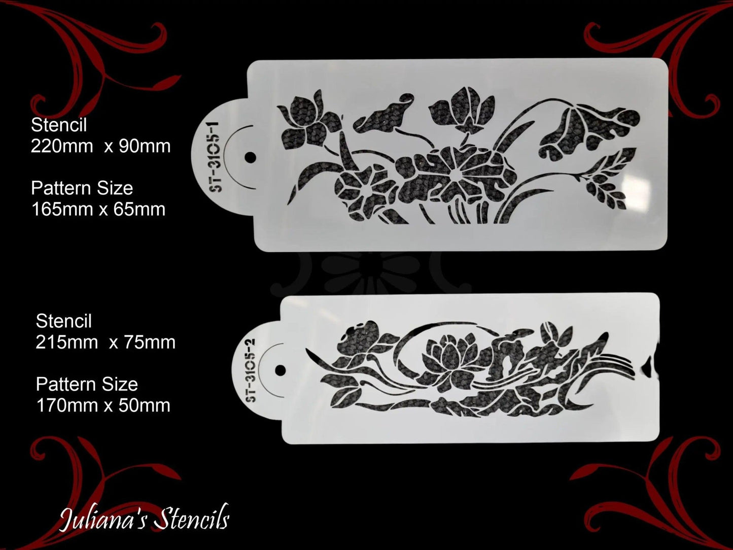 Floral Border Stencil for Cakes, Furniture painting (1 pair)-Vintique Concepts