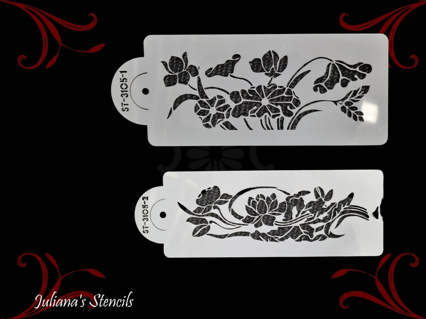 Floral Border Stencil for Cakes, Furniture painting (1 pair)-Vintique Concepts