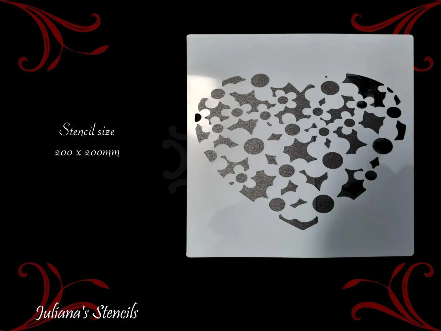 Floral Heart vintage furniture & Wall paint stencil 200mm x 200mm - Vintique Concepts