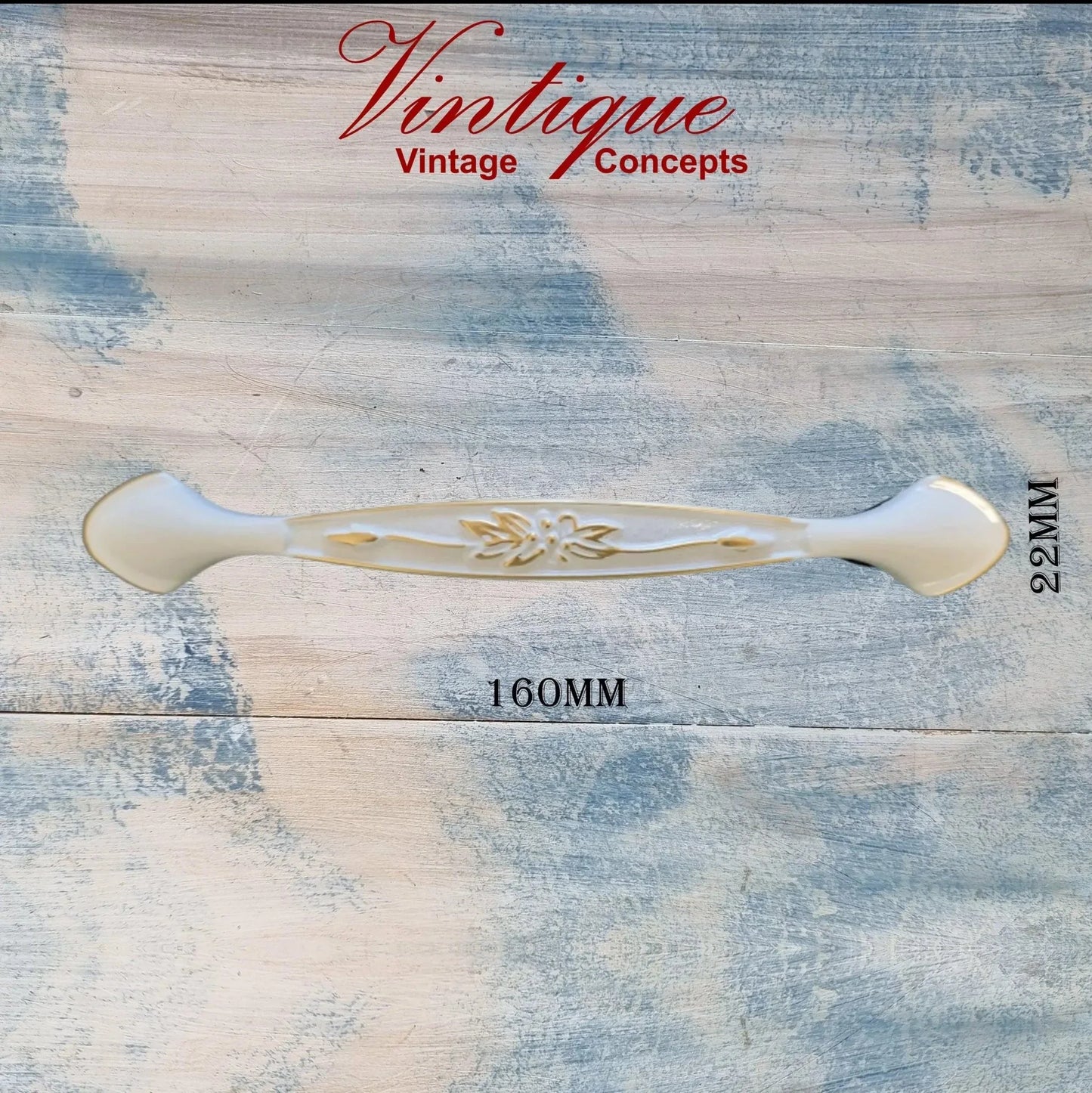 Floral Ivory with Gold Flower Drawer handle 160mm long - Vintique Concepts