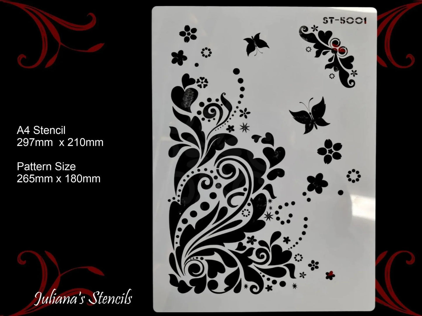 Floral pattern and butterflies furniture and wall Paint Stencil - Vintique Concepts