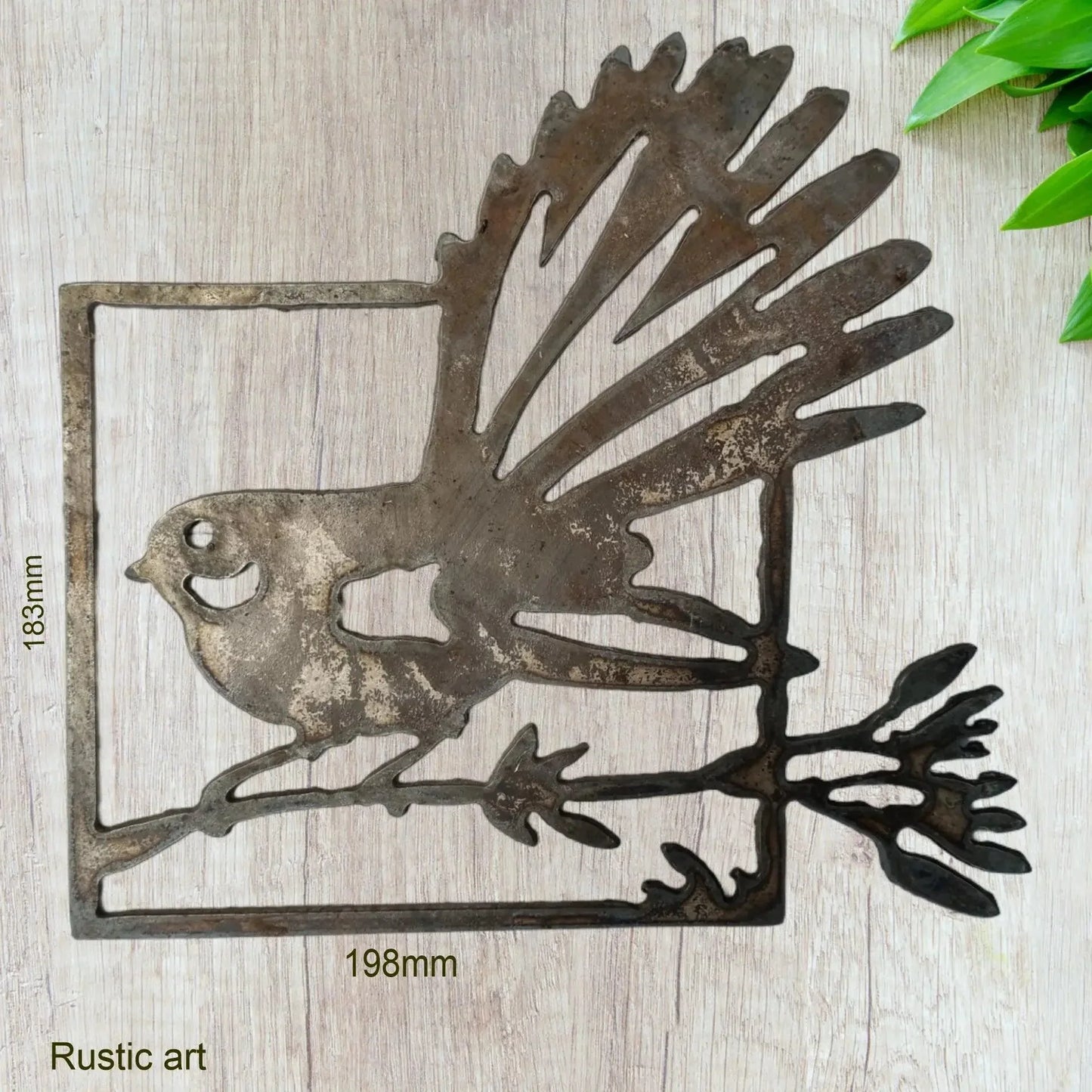 Framed Rusty Metal Bird FANTAIL or Pīwakawaka 198mm x 183mm - Vintique Concepts