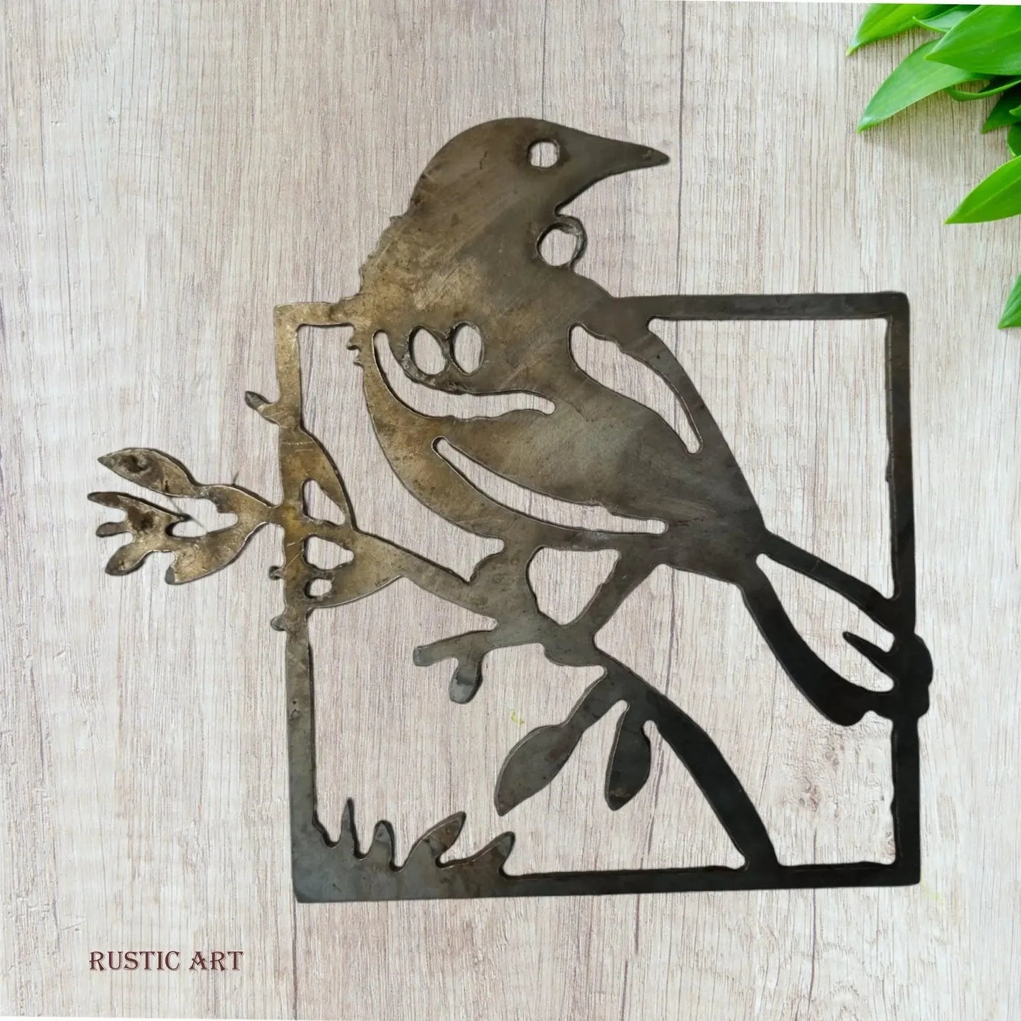 Framed Rusty Metal Bird TUI - Musical Bird Art 198mm x 183mm - Vintique Concepts