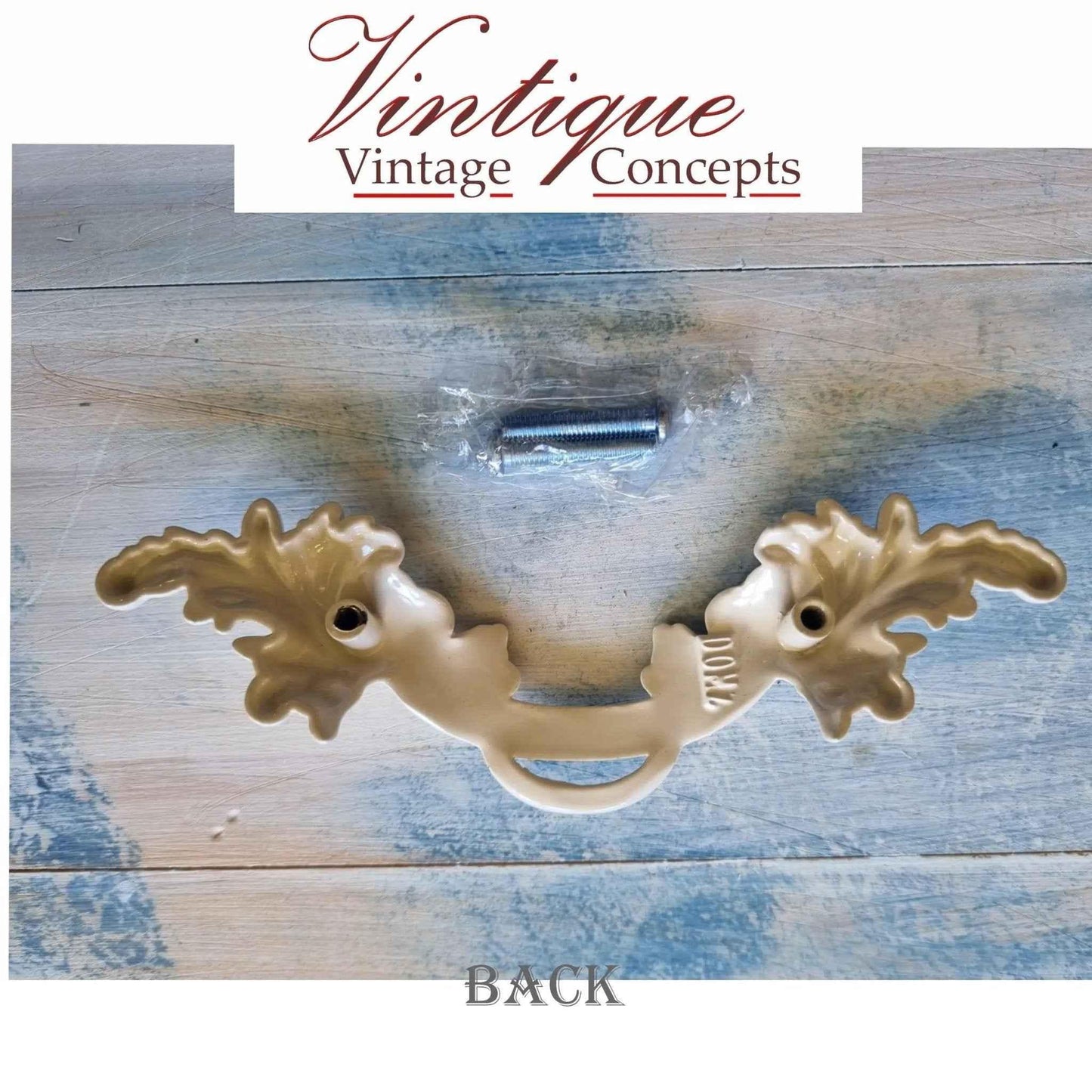 French Provence Drawer Handle 135mm Off White/Gold Ornate Design - Vintique Concepts