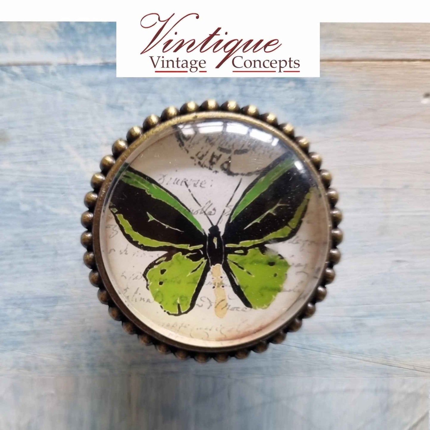 French series Vintage Glass / Zinc Alloy Gold Knob 54mm Butterfly
