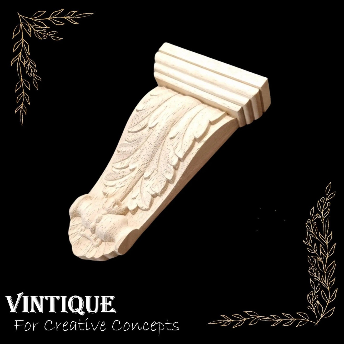 GREEK Fig leaf wooden corbel (each) 18cm x 10cm x 3cm-Vintique Concepts