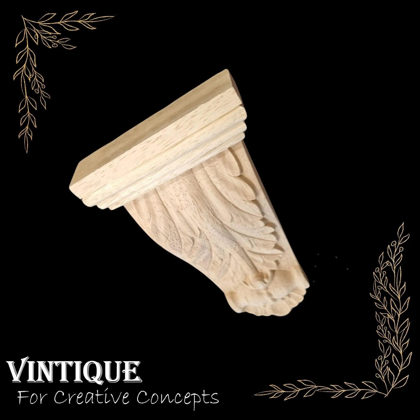 GREEK Fig leaf wooden corbel (each) 18cm x 10cm x 3cm-Vintique Concepts