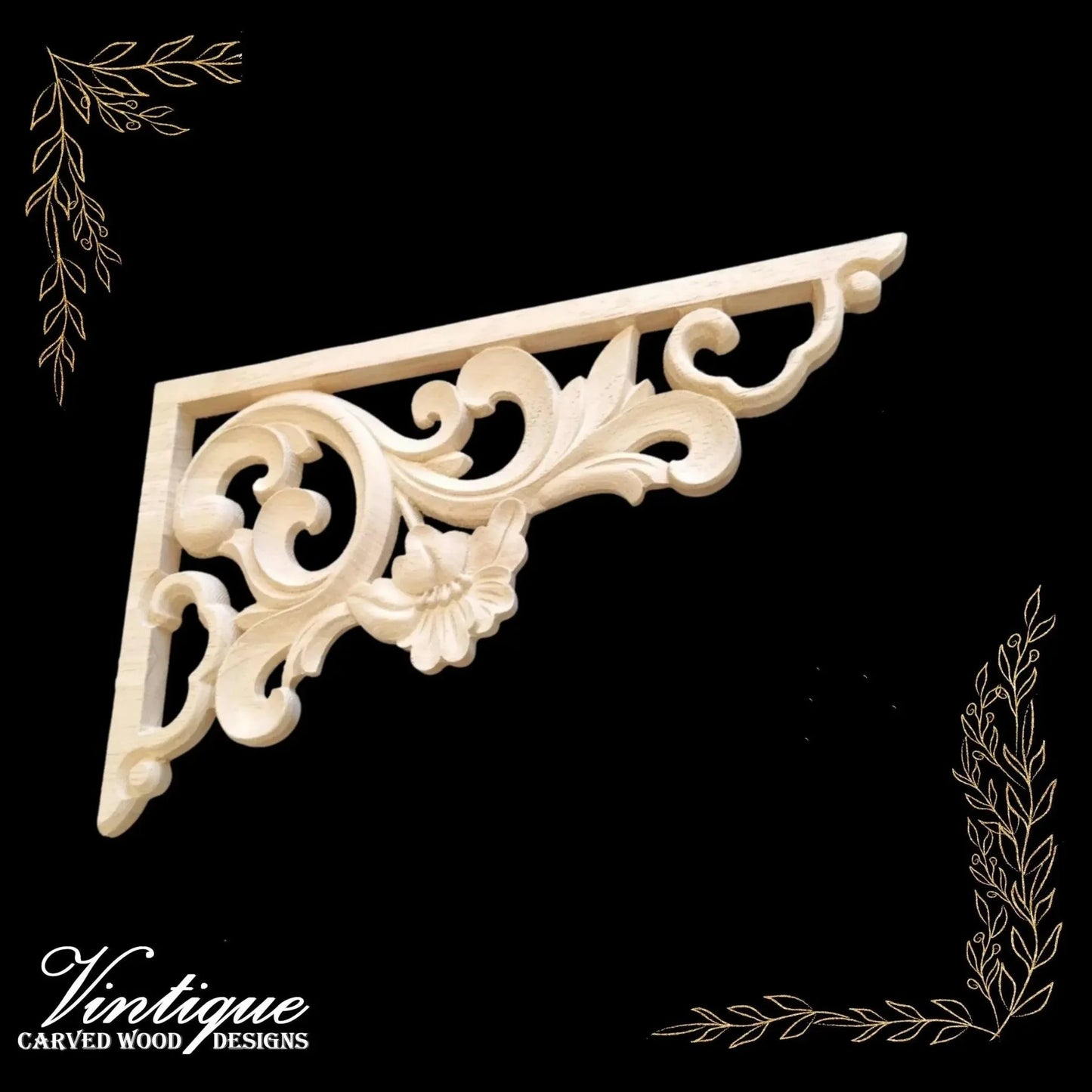 Hampton Court carved wooden applique 30cm x 18cm, sold in pairs - Vintique Concepts