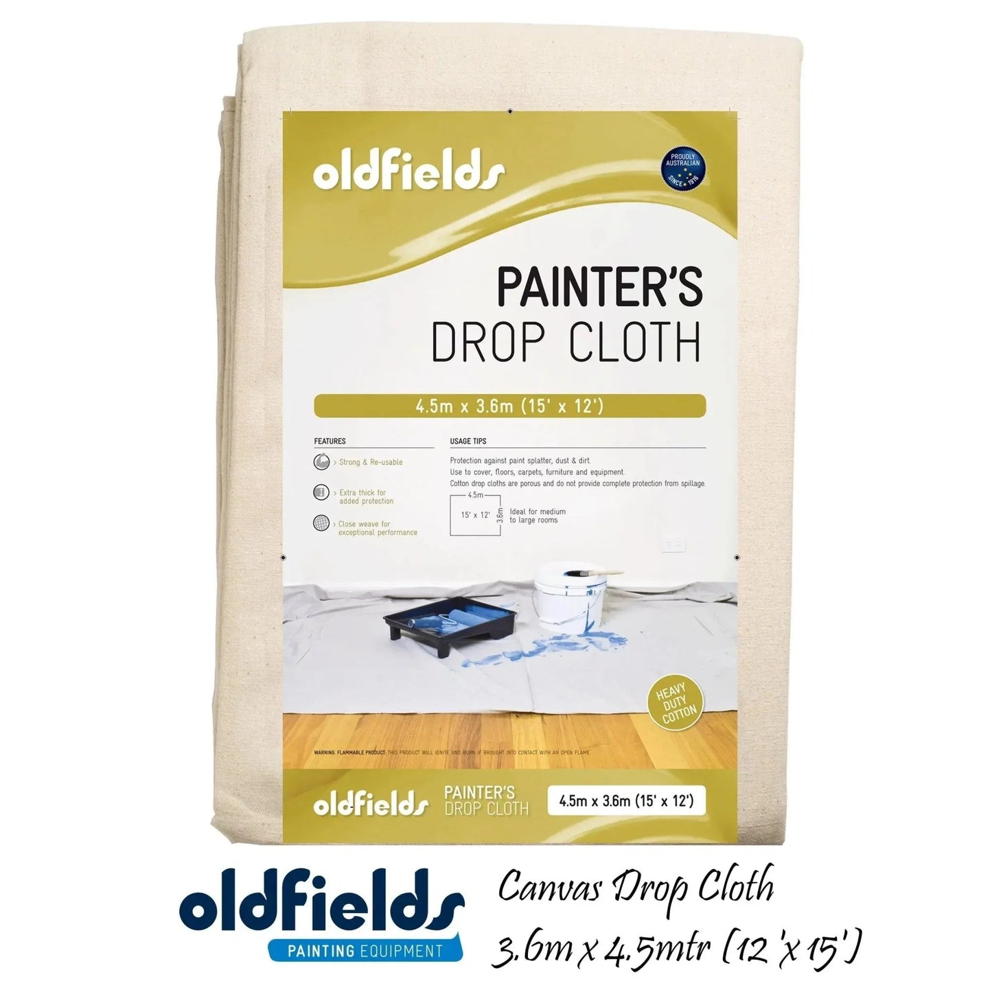 Heavy Duty Canvas Drop Sheet 12' x 15' (3.66 x 4.58mtr) from Oldfields - Vintique Concepts