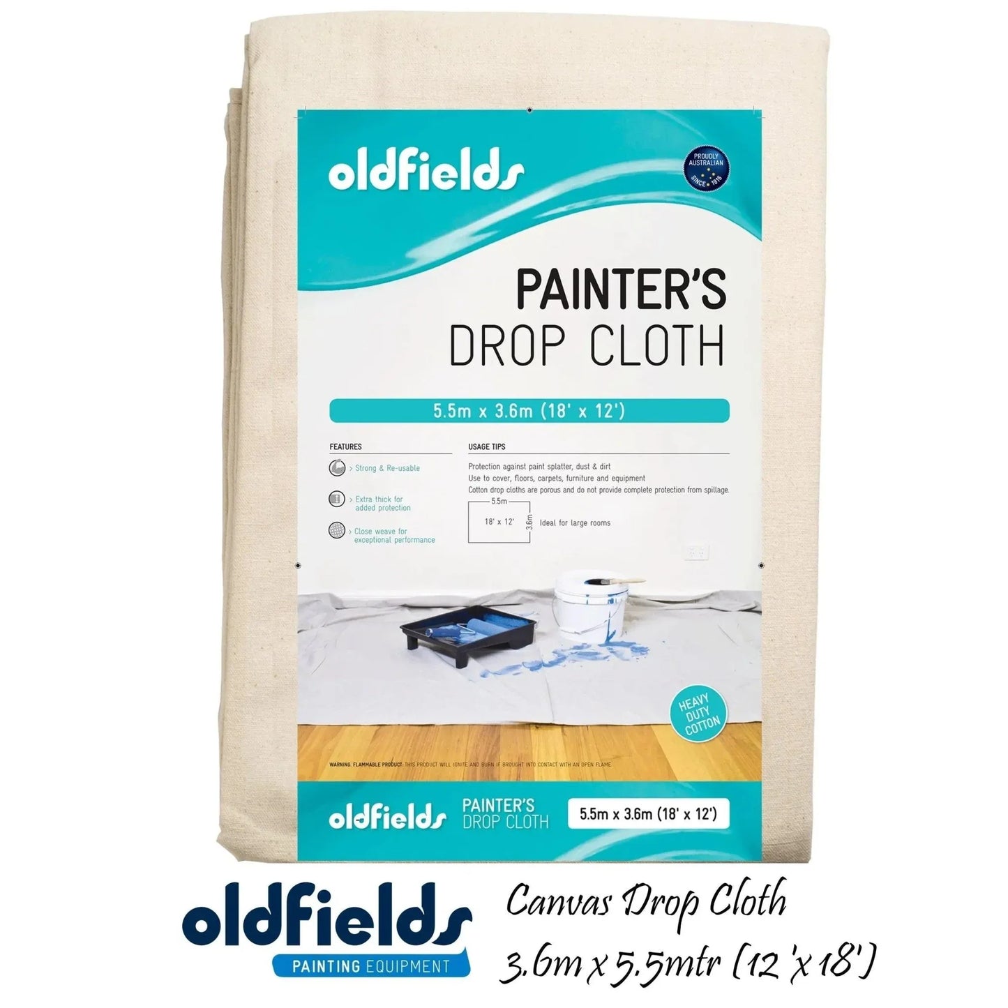 Heavy Duty Canvas Drop Sheet 12' x 18' (3.66 x 5.5mtr) from Oldfields - Vintique Concepts