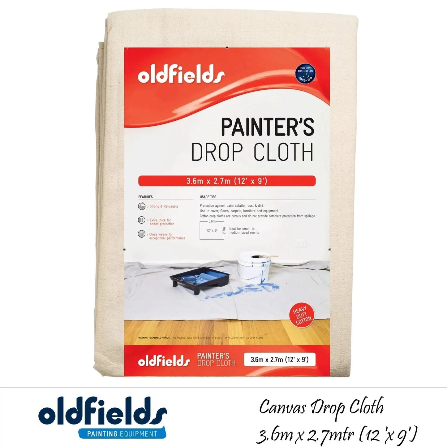 Heavy Duty Canvas Drop Sheet 12' x 9' (3.66 x 2.74mtr) from Oldfields - Vintique Concepts